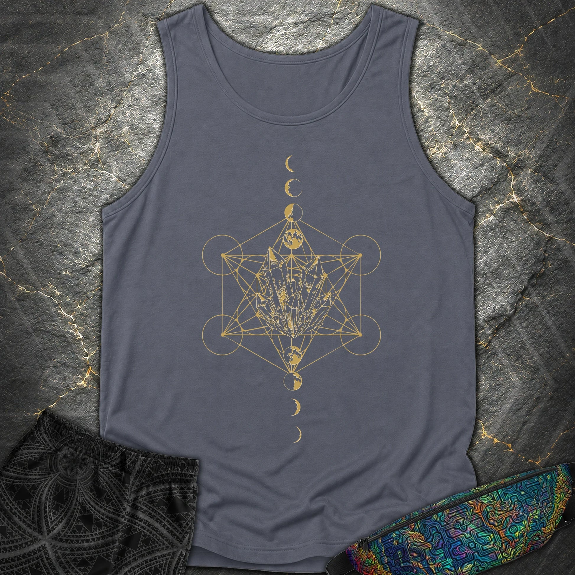 Metatron Crystal Moon Phases - Metatron Crystal Moon Phases Comfort Tank Top - Denim