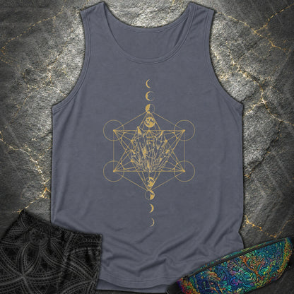 Metatron Crystal Moon Phases - Metatron Crystal Moon Phases Comfort Tank Top - Denim