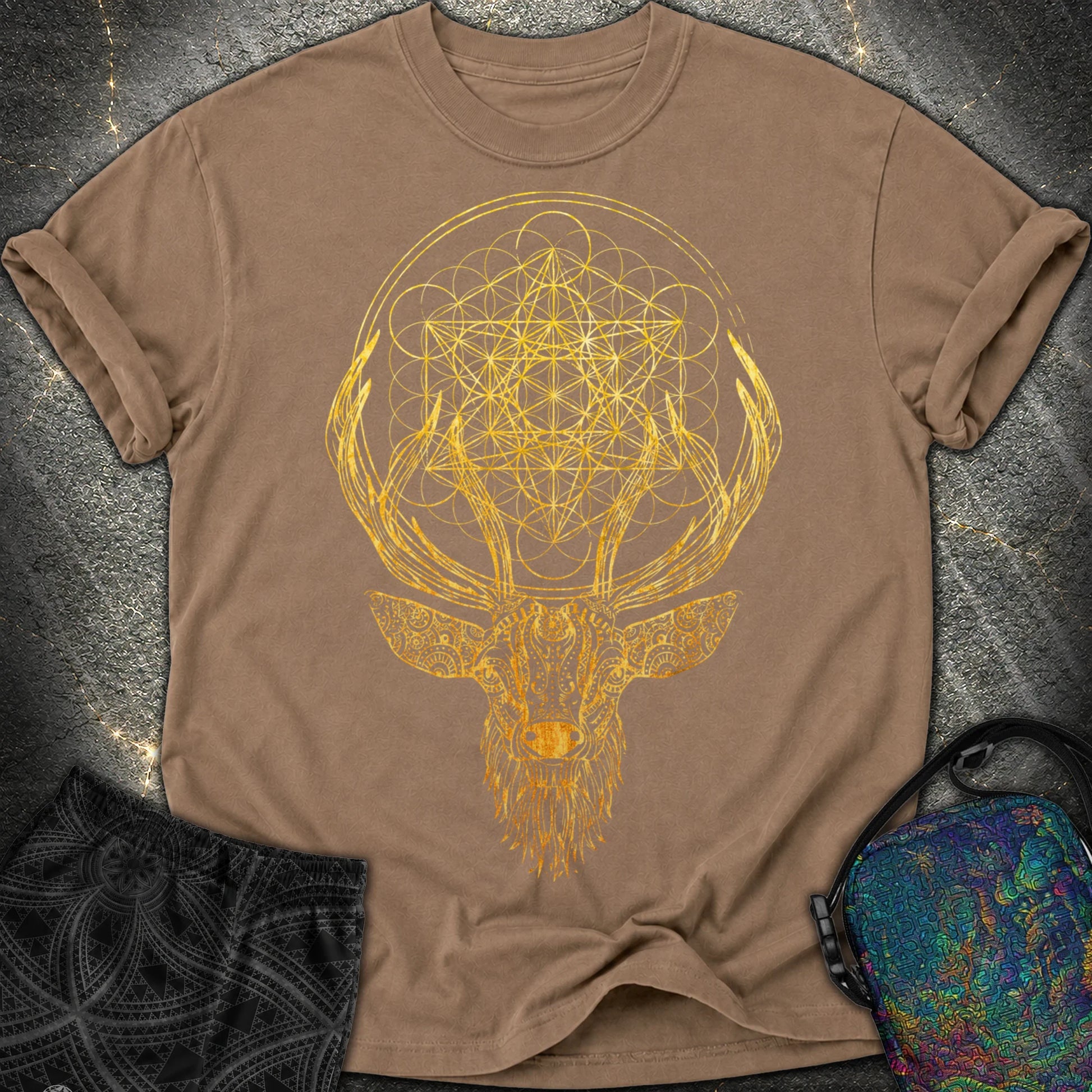 Metatron's Cube Deer T-Shirt - Metatron's Cube Deer Comfort T-Shirt - Espresso