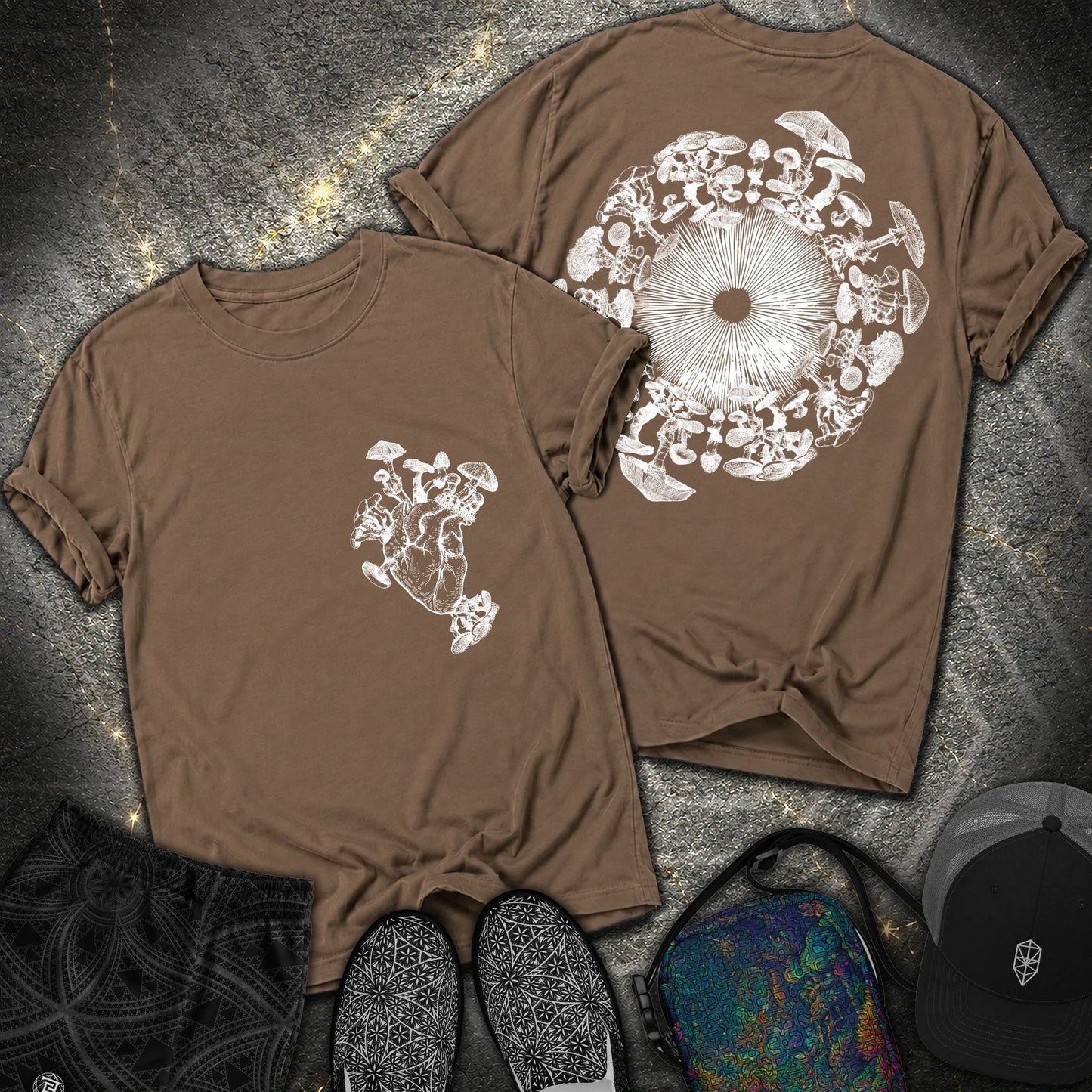 Mushroom Heart Mushroom Iris 2 Sided Comfort T-Shirt - Mushroom Heart Mushroom Iris 2 Sided Comfort T-Shirt - Espresso
