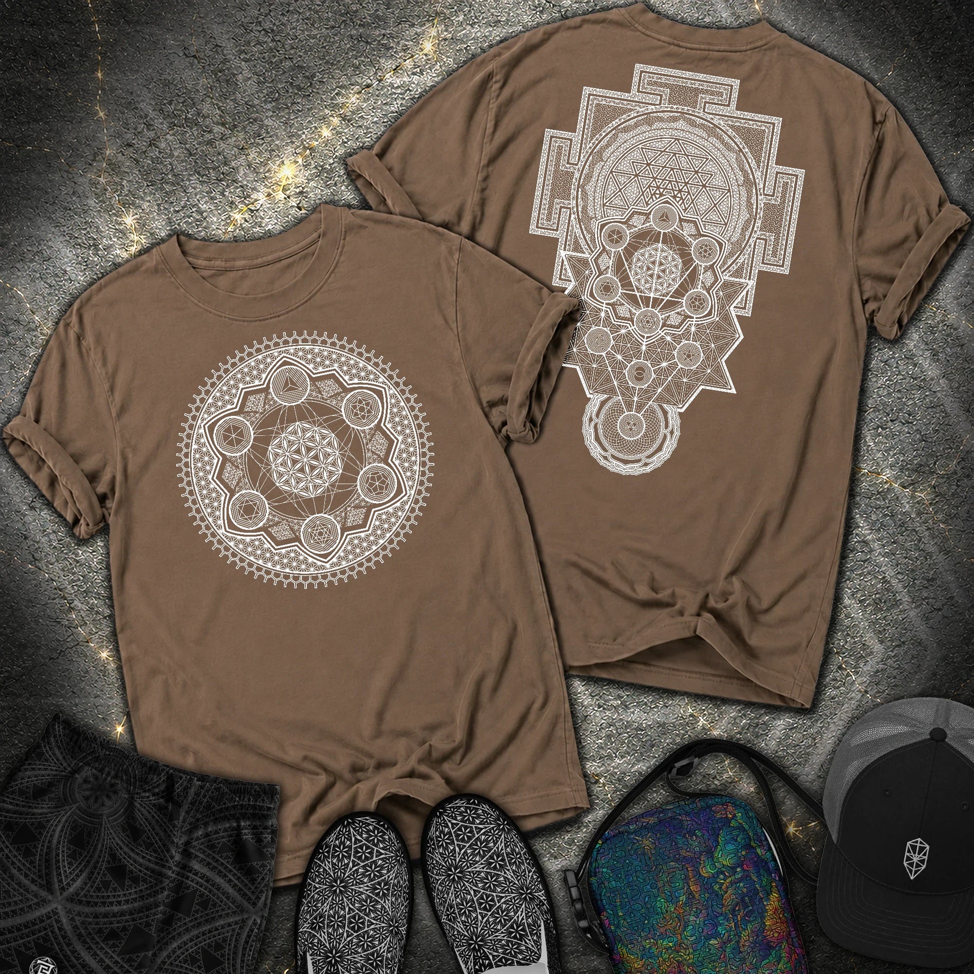 Sacred Geometry Encyclopedia 2 Sided Comfort T-Shirt - Sacred Geometry Encyclopedia 2 Sided Comfort T-Shirt - Espresso