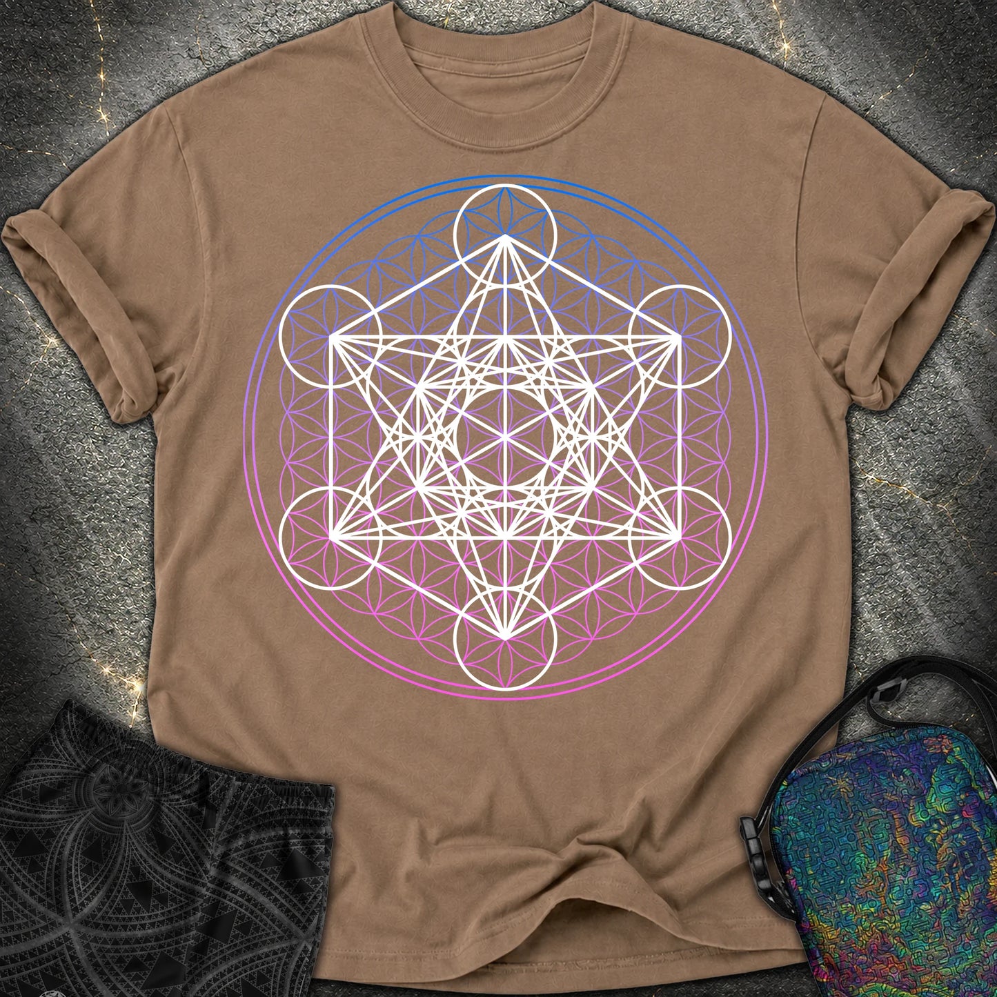 White Metatron Gradient Flower T-Shirt - White Metatron Gradient Flower Comfort T-Shirt - Espresso