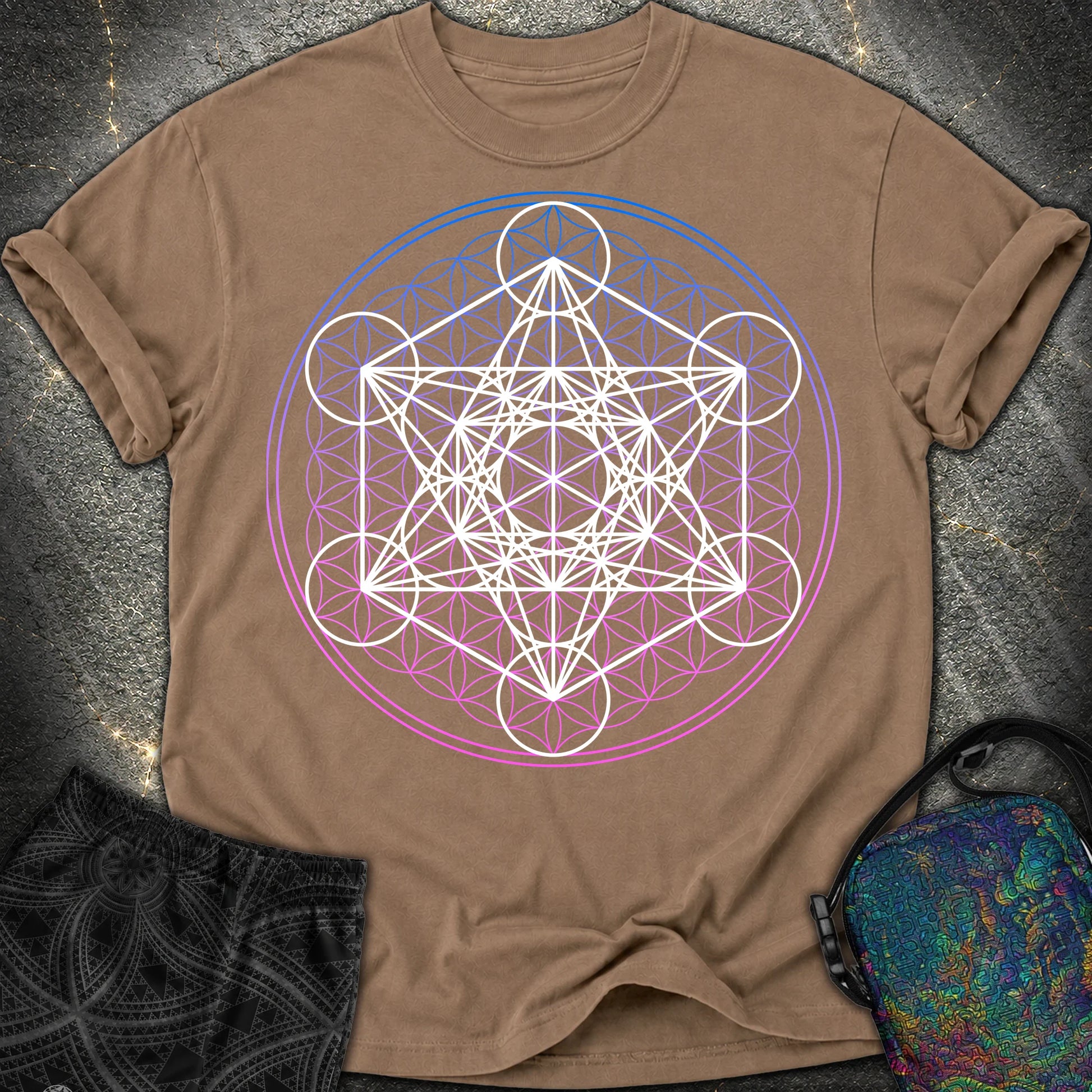 White Metatron Gradient Flower T-Shirt - White Metatron Gradient Flower Comfort T-Shirt - Espresso