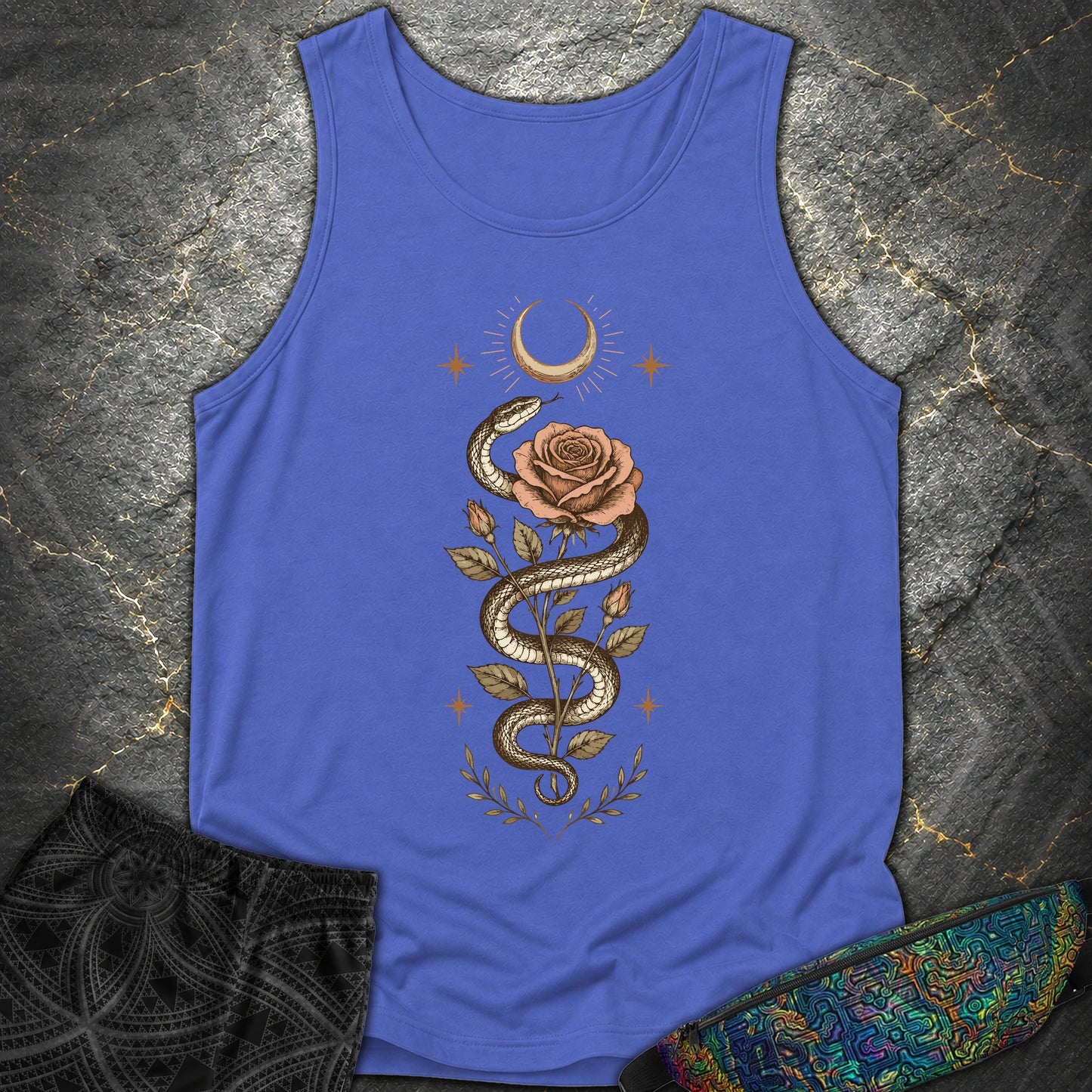 Snake Rose Moon - Snake Rose Moon Comfort Tank Top - Flo Blue