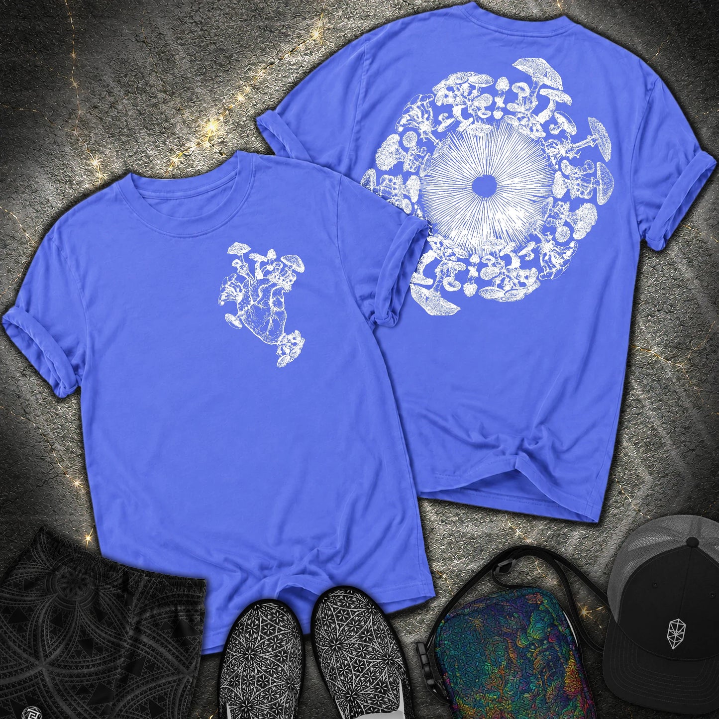 Mushroom Heart Mushroom Iris 2 Sided Comfort T-Shirt - Mushroom Heart Mushroom Iris 2 Sided Comfort T-Shirt - Flo Blue