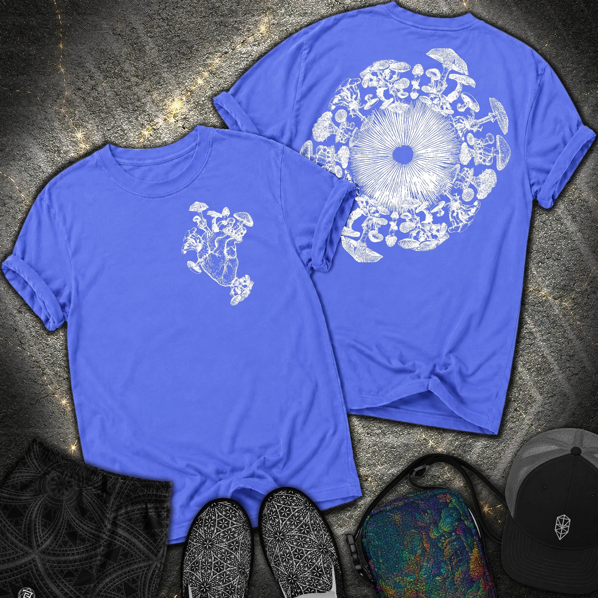 Mushroom Heart Mushroom Iris 2 Sided Comfort T-Shirt - Mushroom Heart Mushroom Iris 2 Sided Comfort T-Shirt - Flo Blue