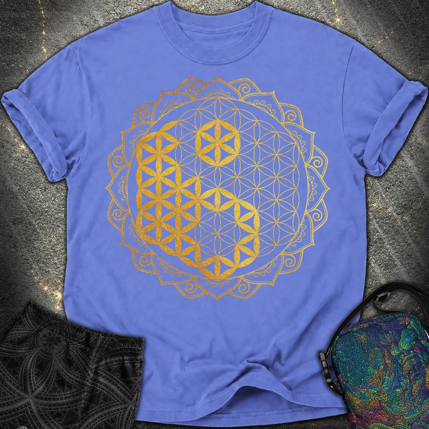 Yin Yang Gold Mandala - Yin Yang Gold Mandala Comfort T-Shirt - Flo Blue