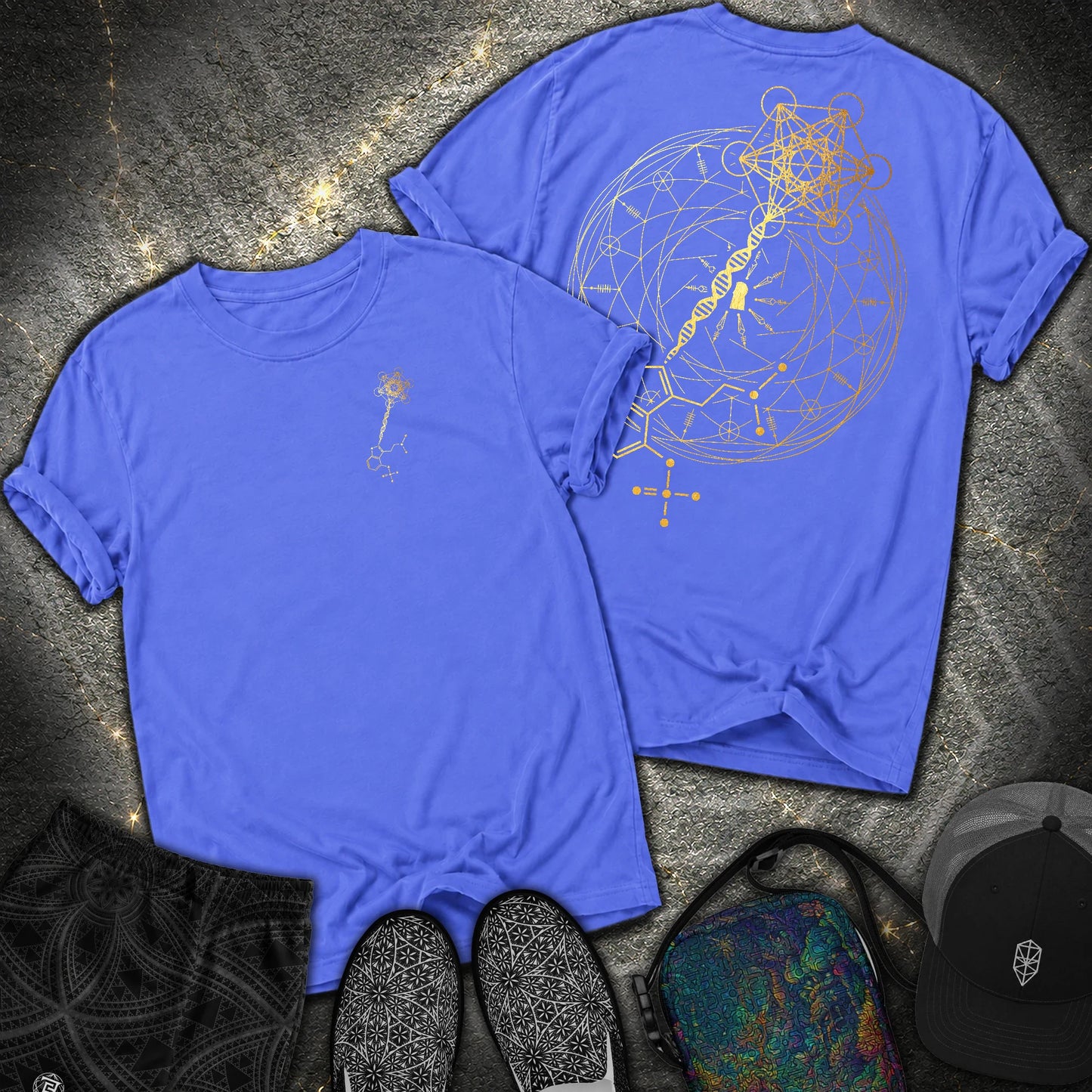 Psilocybin Key To Universe 2 Sided Comfort T-Shirt - Psilocybin Key To Universe 2 Sided Comfort T-Shirt - Flo Blue