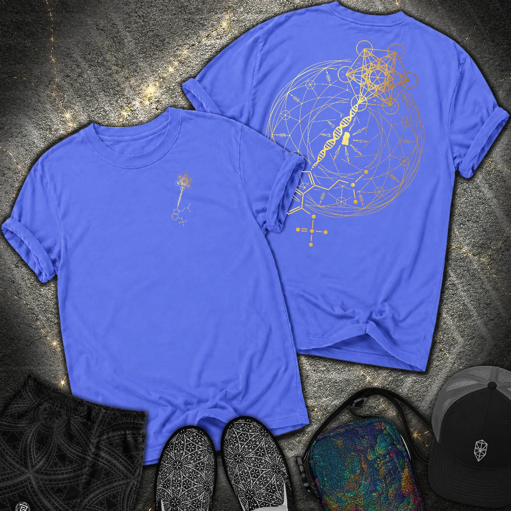 Psilocybin Key To Universe 2 Sided Comfort T-Shirt - Psilocybin Key To Universe 2 Sided Comfort T-Shirt - Flo Blue