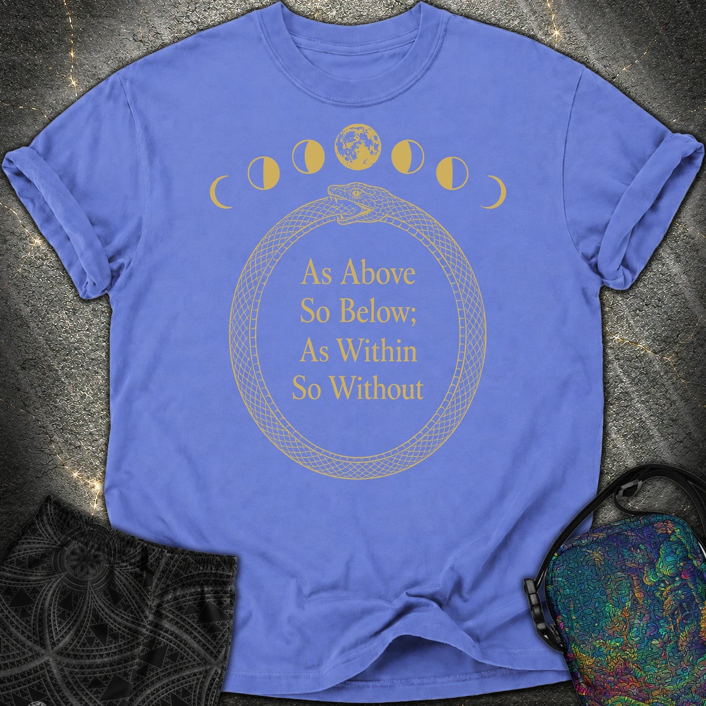 As Above So Below Gold Ouroboros - As Above So Below Gold Ouroboros Comfort T-Shirt - Flo Blue