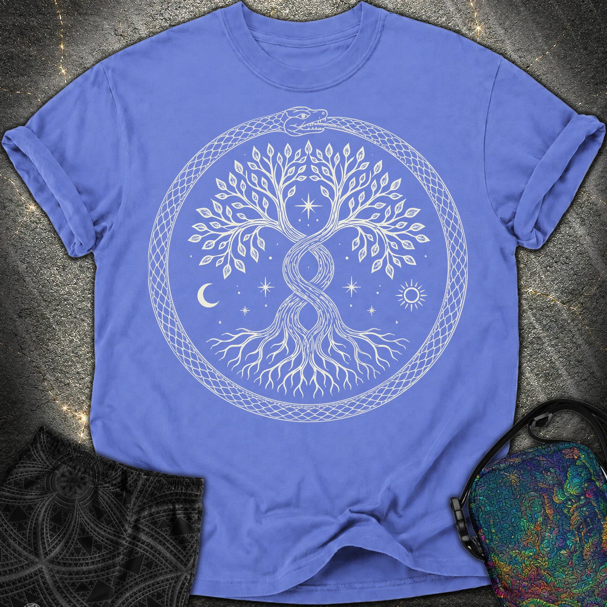 888 Ouroboros Tree Comfort T-Shirt - 888 Ouroboros Tree Comfort T-Shirt - Flo Blue