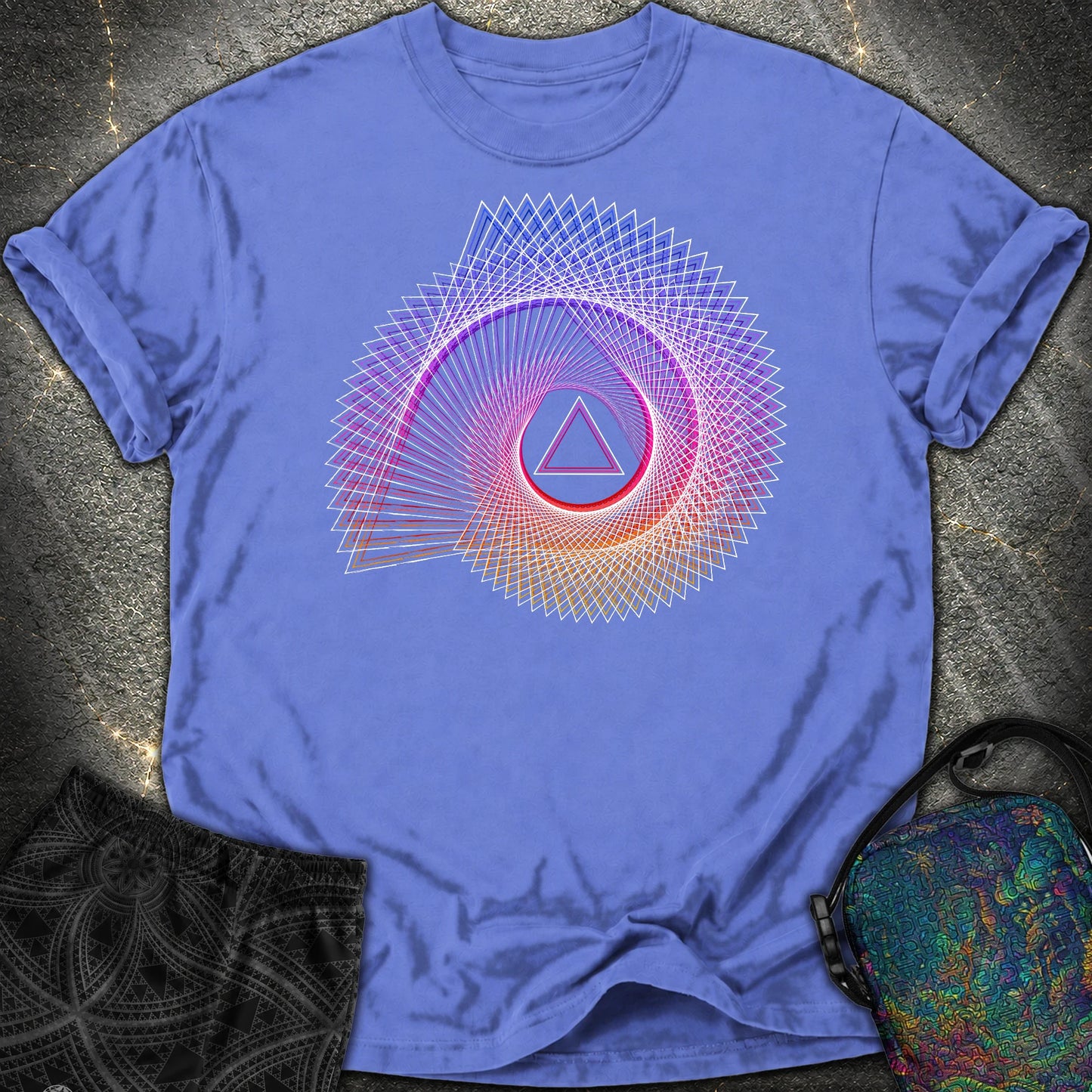 Spiralling Gradient Triangle Comfort T-Shirt - Spiralling Gradient Triangle Comfort T-Shirt - Flo Blue