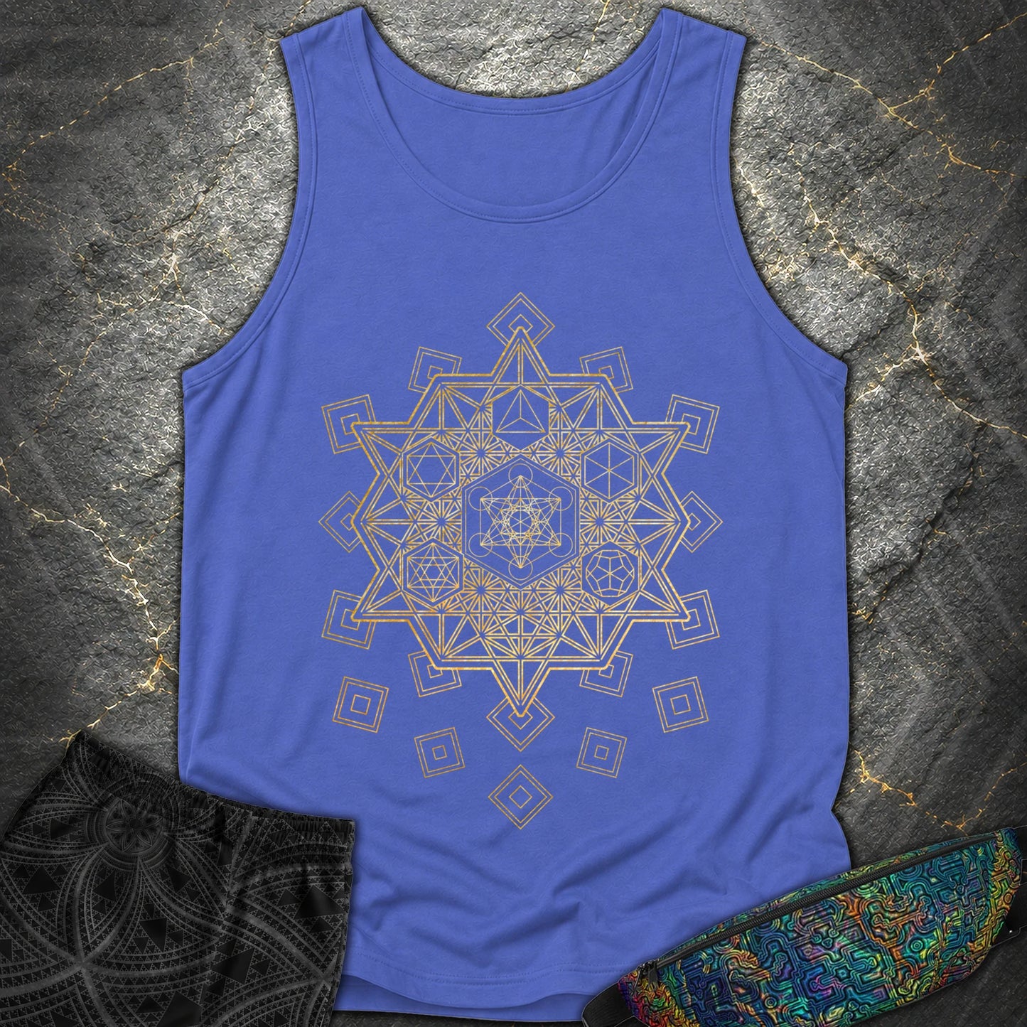 Metatron and Platonic Solids T-Shirt - Metatron and Platonic Solids Comfort Tank Top - Flo Blue