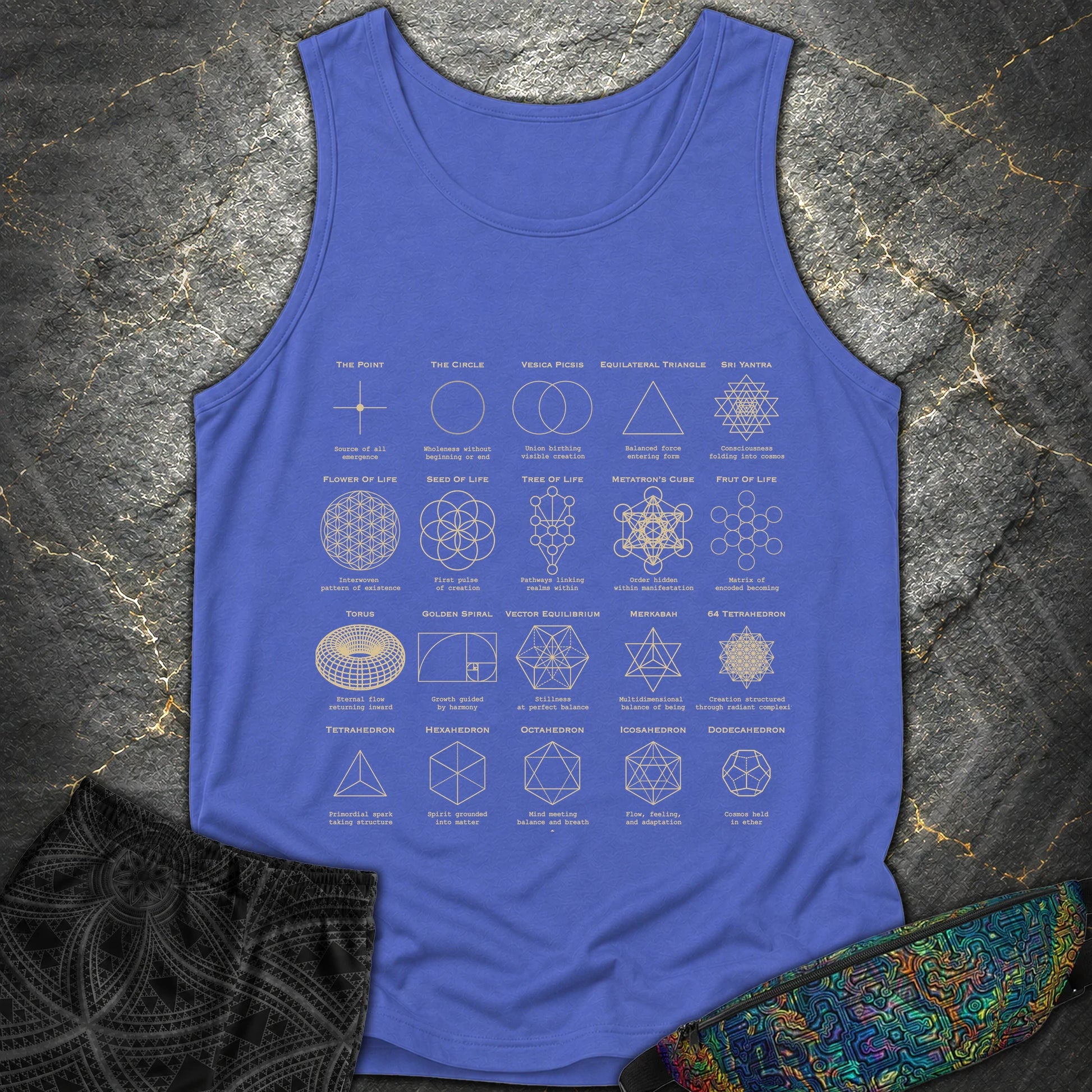 Sacred Geometry Figures Comfort T-Shirt - Sacred Geometry Figures Comfort Tank Top - Flo Blue