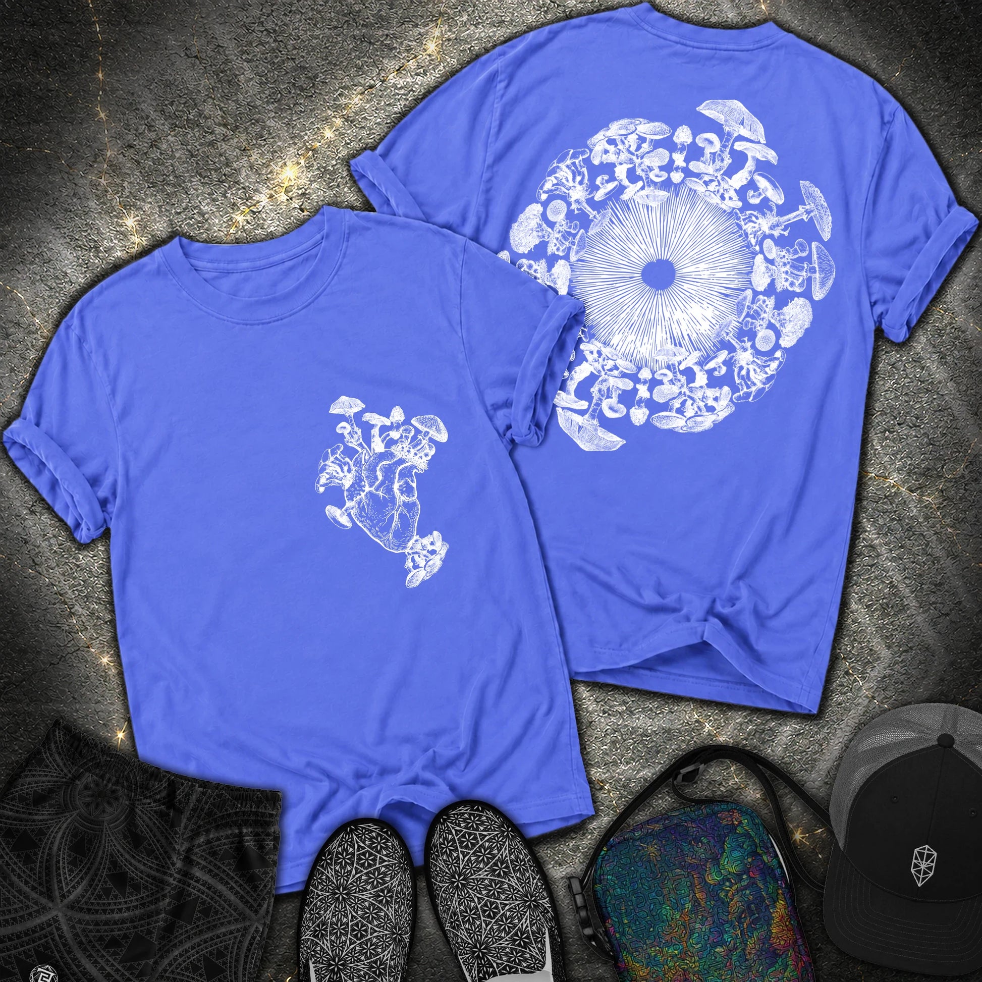 Mushroom Heart Mushroom Iris 2 Sided Comfort T-Shirt - Mushroom Heart Mushroom Iris 2 Sided Comfort T-Shirt - Flo Blue