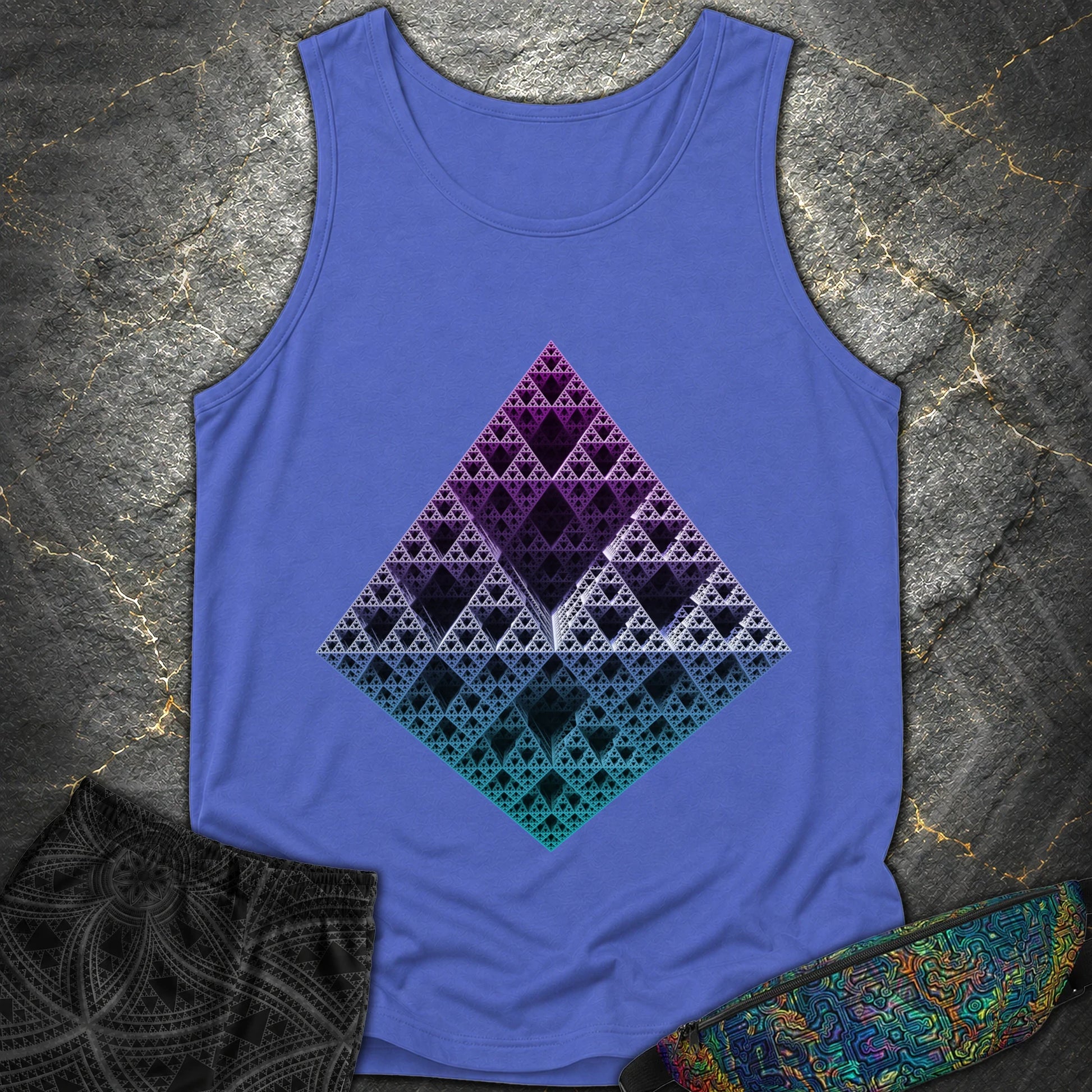 Sierpinski 3D Fractal T-Shirt - Sierpinski 3D Fractal Comfort Tank Top - Flo Blue