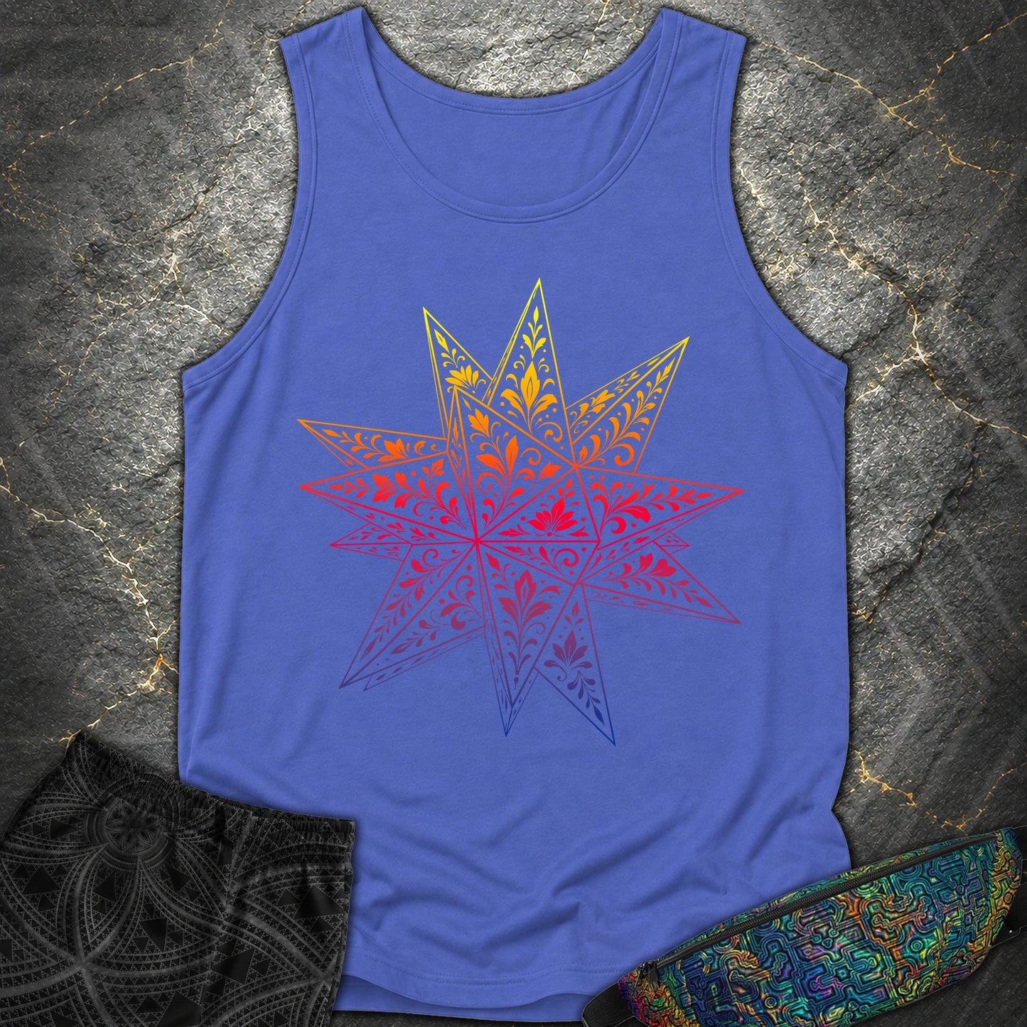 Colorful Stellated Dodecahedron - Colorful Stellated Dodecahedron Comfort Tank Top - Flo Blue