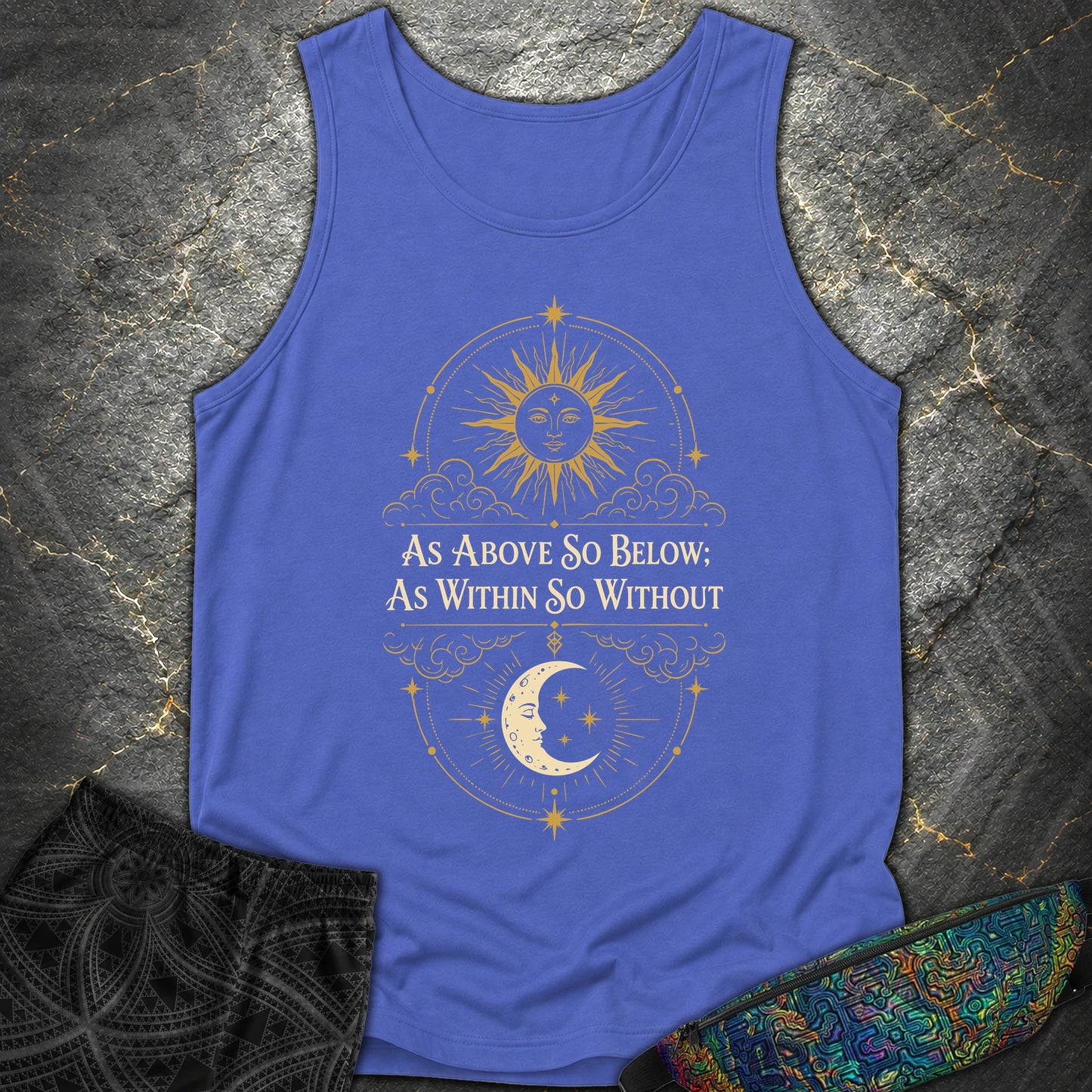 As Above So Below Sun Moon Colored - As Above So Below Sun Moon Colored Comfort Tank Top - Flo Blue