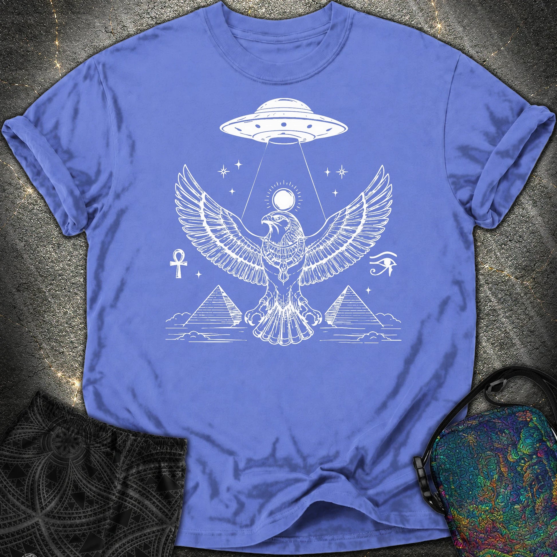 Solar Falcon Beneath the Starship - Solar Falcon Beneath the Starship Comfort T-Shirt - Flo Blue