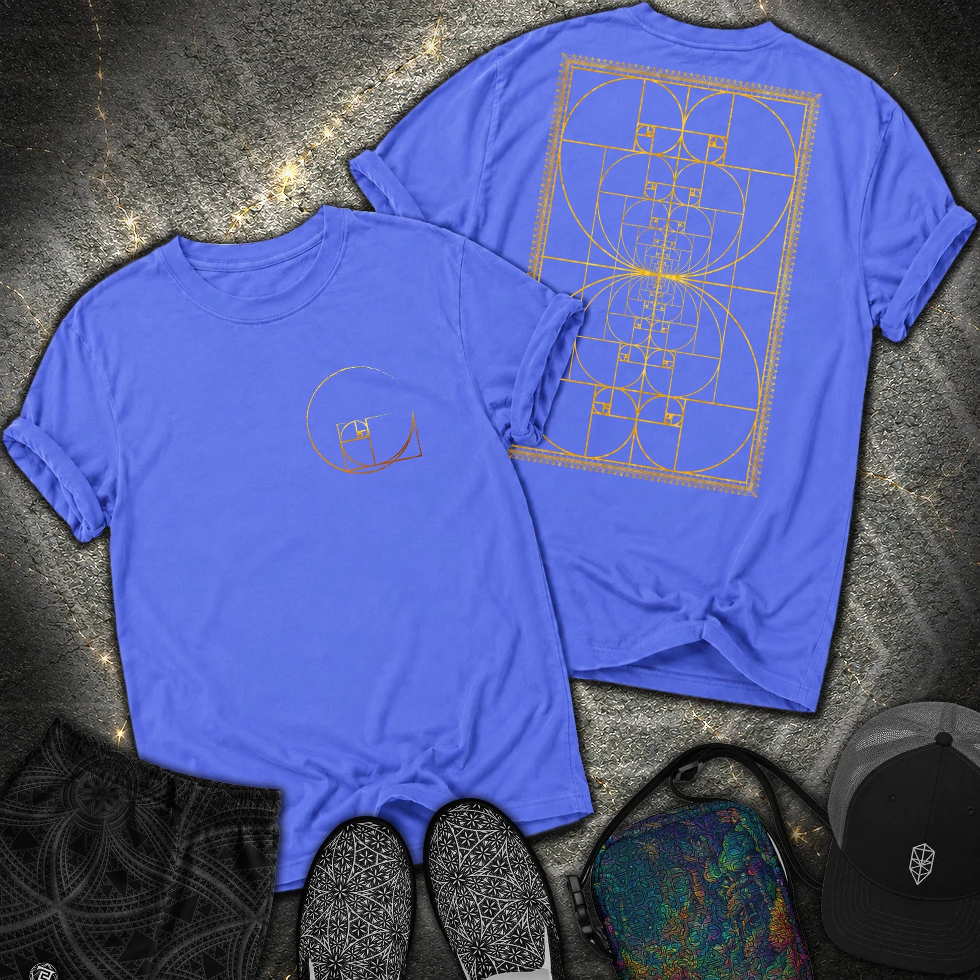 Golden Ratio Spiral 2 Sided T-Shirt - Golden Ratio Spiral 2 Sided Comfort T-Shirt - Flo Blue