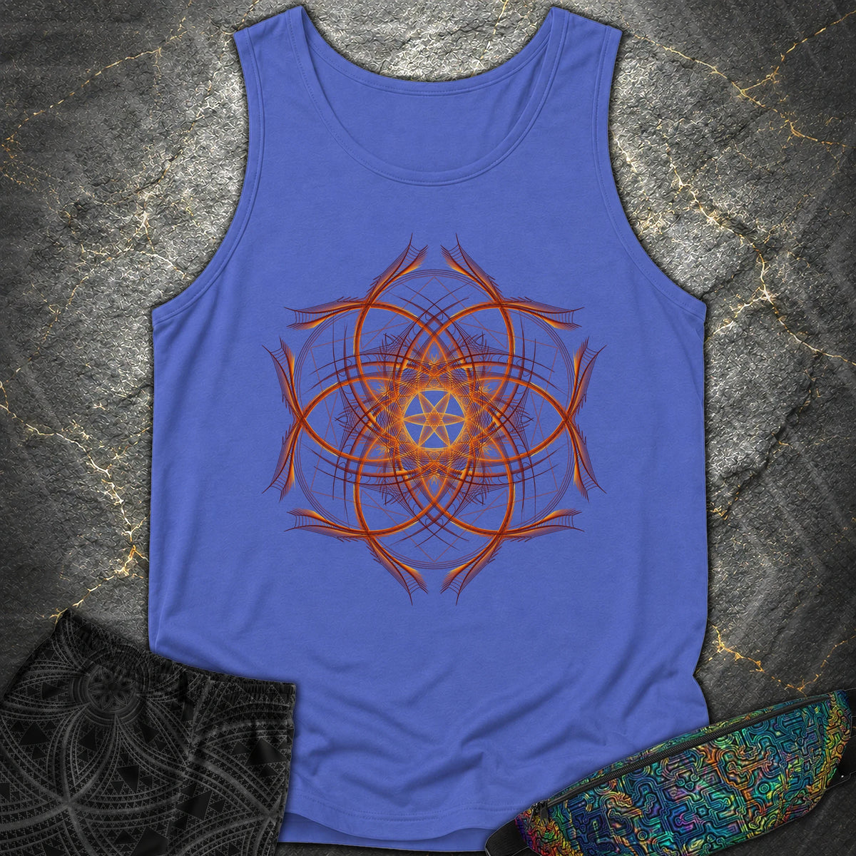 Geometric Sunset Comfort Tank Top - Geometric Sunset Comfort Tank Top - Flo Blue