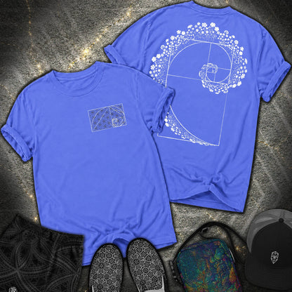 Floral Golden Ratio Spiral 2 Sided Comfort T-Shirt - Floral Golden Ratio Spiral 2 Sided Comfort T-Shirt - Flo Blue