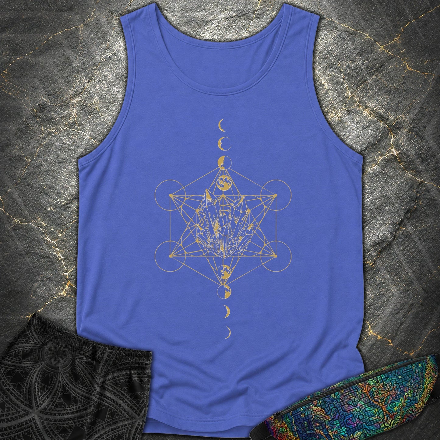 Metatron Crystal Moon Phases - Metatron Crystal Moon Phases Comfort Tank Top - Flo Blue