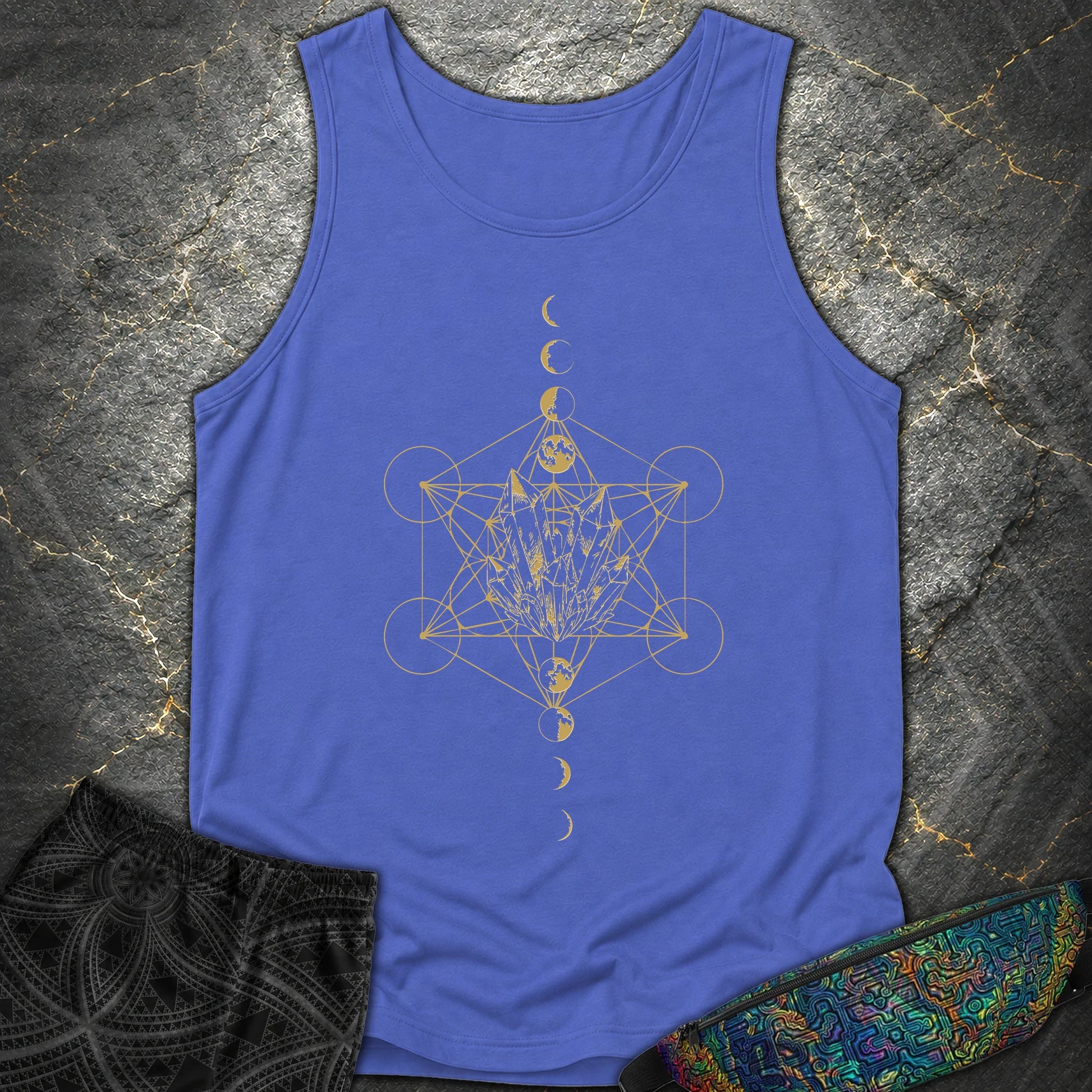 Metatron Crystal Moon Phases - Metatron Crystal Moon Phases Comfort Tank Top - Flo Blue