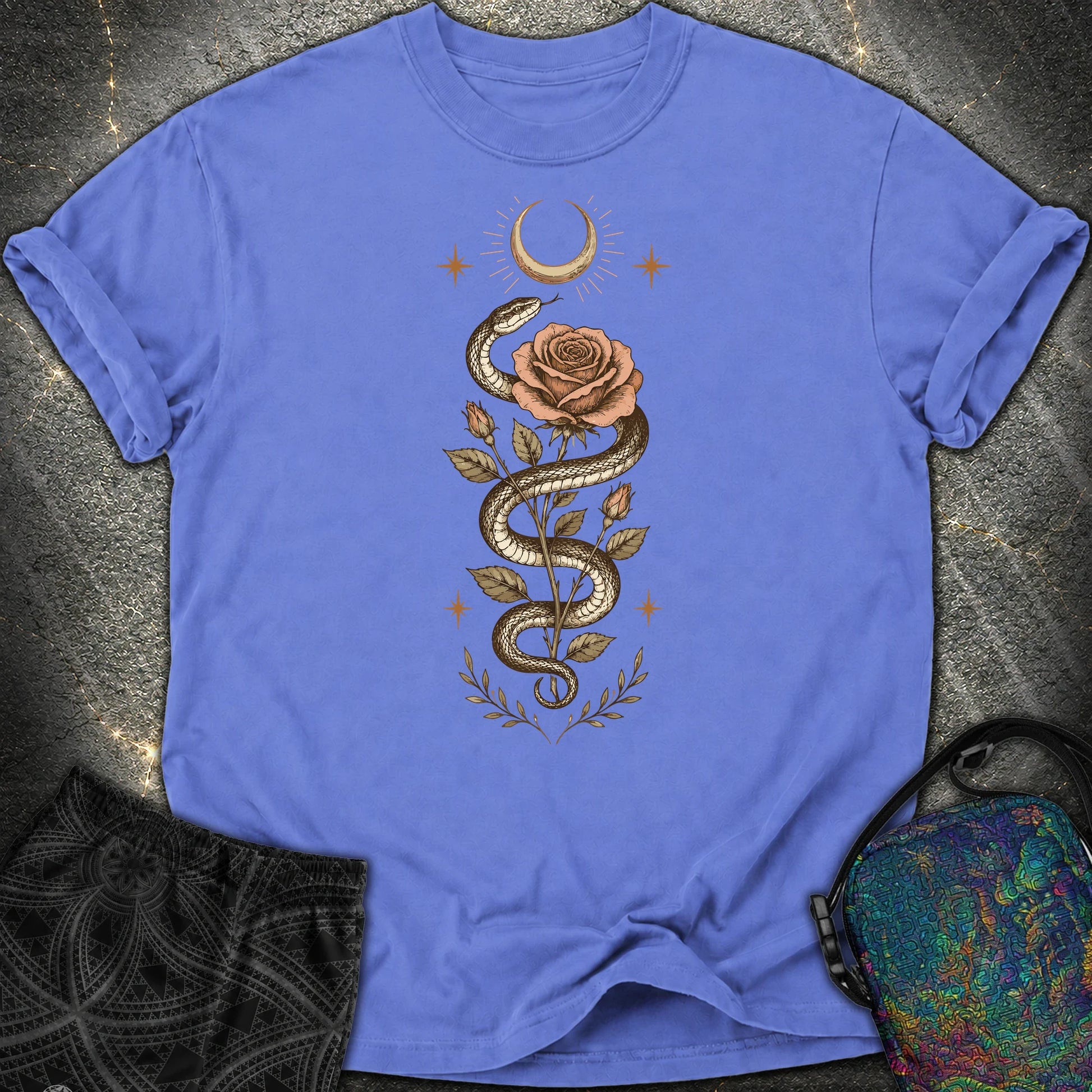 Snake Rose Moon - Snake Rose Moon Comfort T-Shirt - Flo Blue