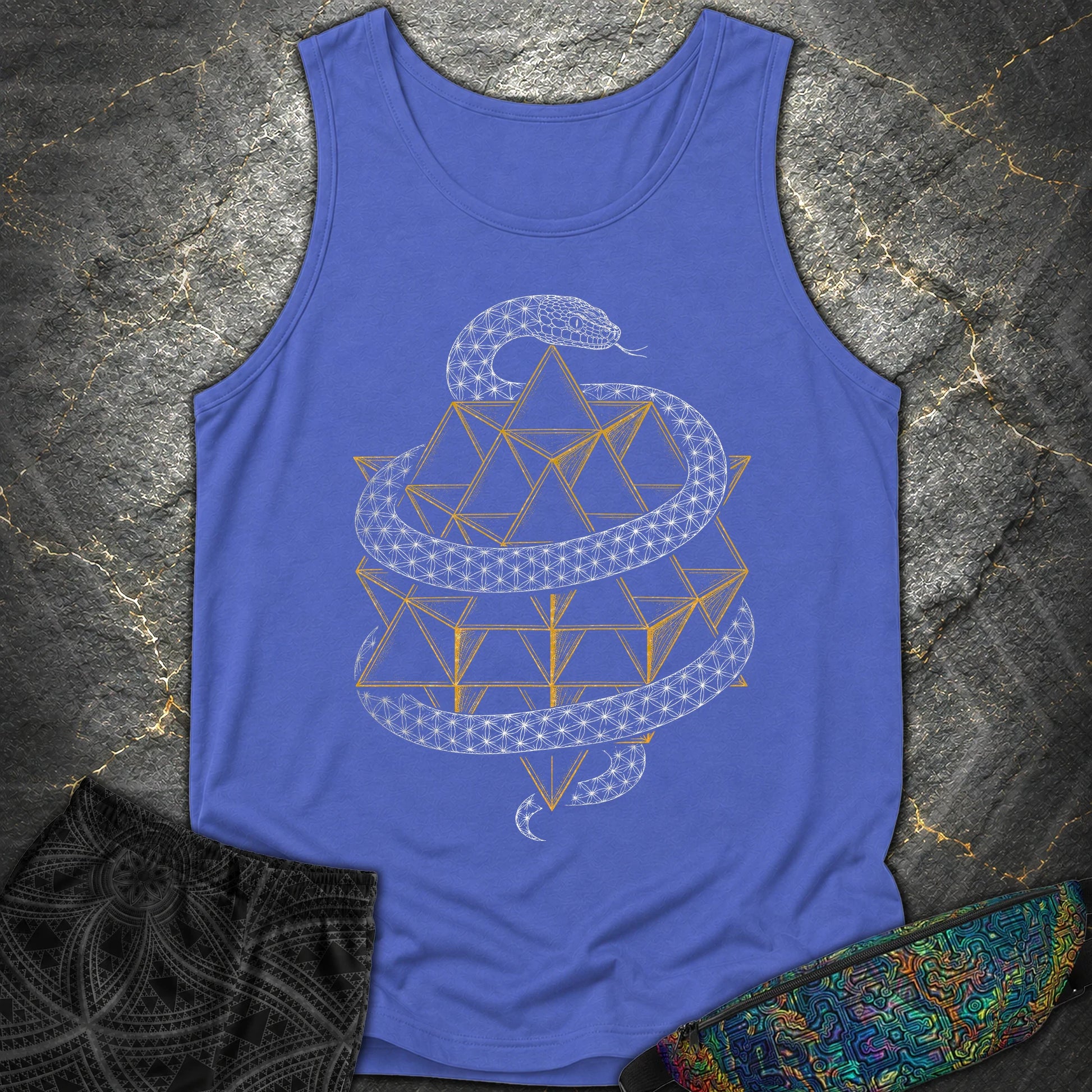 Serpent Tetrahedron Merkaba Geometry - Serpent Tetrahedron Merkaba Geometry Comfort Tank Top - Flo Blue