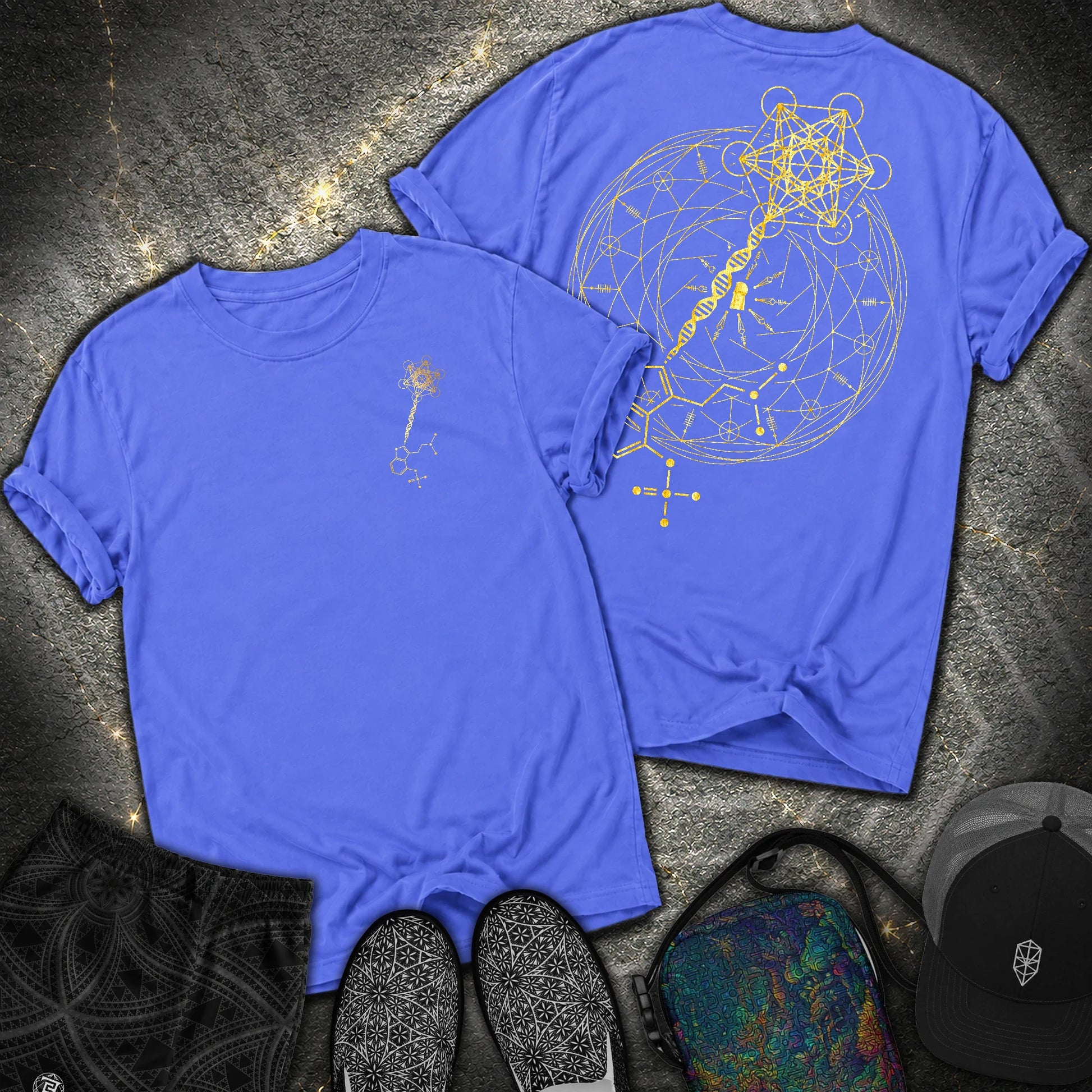 Psilocybin Key To Universe 2 Sided Comfort T-Shirt - Psilocybin Key To Universe 2 Sided Comfort T-Shirt - Flo Blue