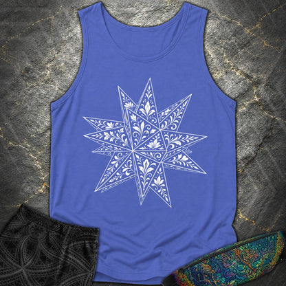White Floral Stellated Dodecahedron - White Floral Stellated Dodecahedron Comfort Tank Top - Flo Blue