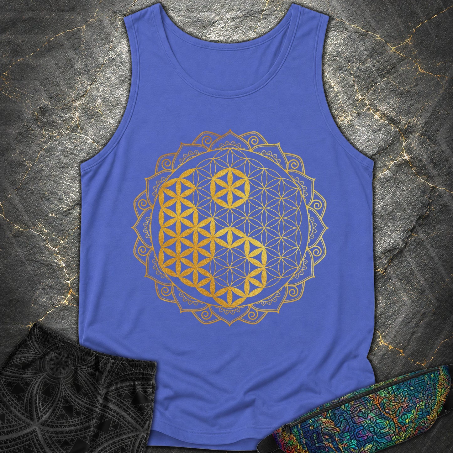 Yin Yang Gold Mandala - Yin Yang Gold Mandala Comfort Tank Top - Flo Blue