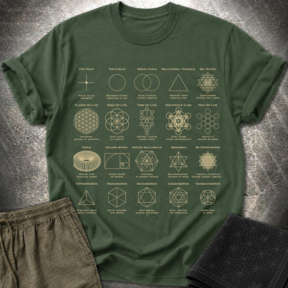 Sacred Geometry Figures Comfort T-Shirt - Sacred Geometry Figures T-Shirt - Forest Green