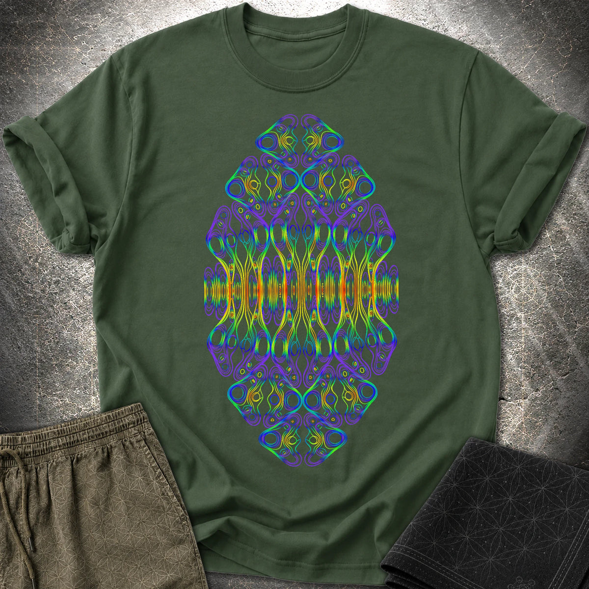 Psychedelic Rainbow Trippy Kaleidoscope Rave T-Shirt - Psychedelic Rainbow Trippy Kaleidoscope Rave T-Shirt - Forest Green