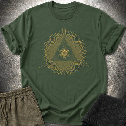 Metatron Cube Shirt, Sacred Geometry Sunburst Tee, Gold Esoteric Mandala Graphic, Mystic Geometric T-Shirt - Metatron Cube Shirt, Sacred Geometry Sunburst Tee, Gold Esoteric Mandala Graphic, Mystic Geometric T-Shirt - Forest Green