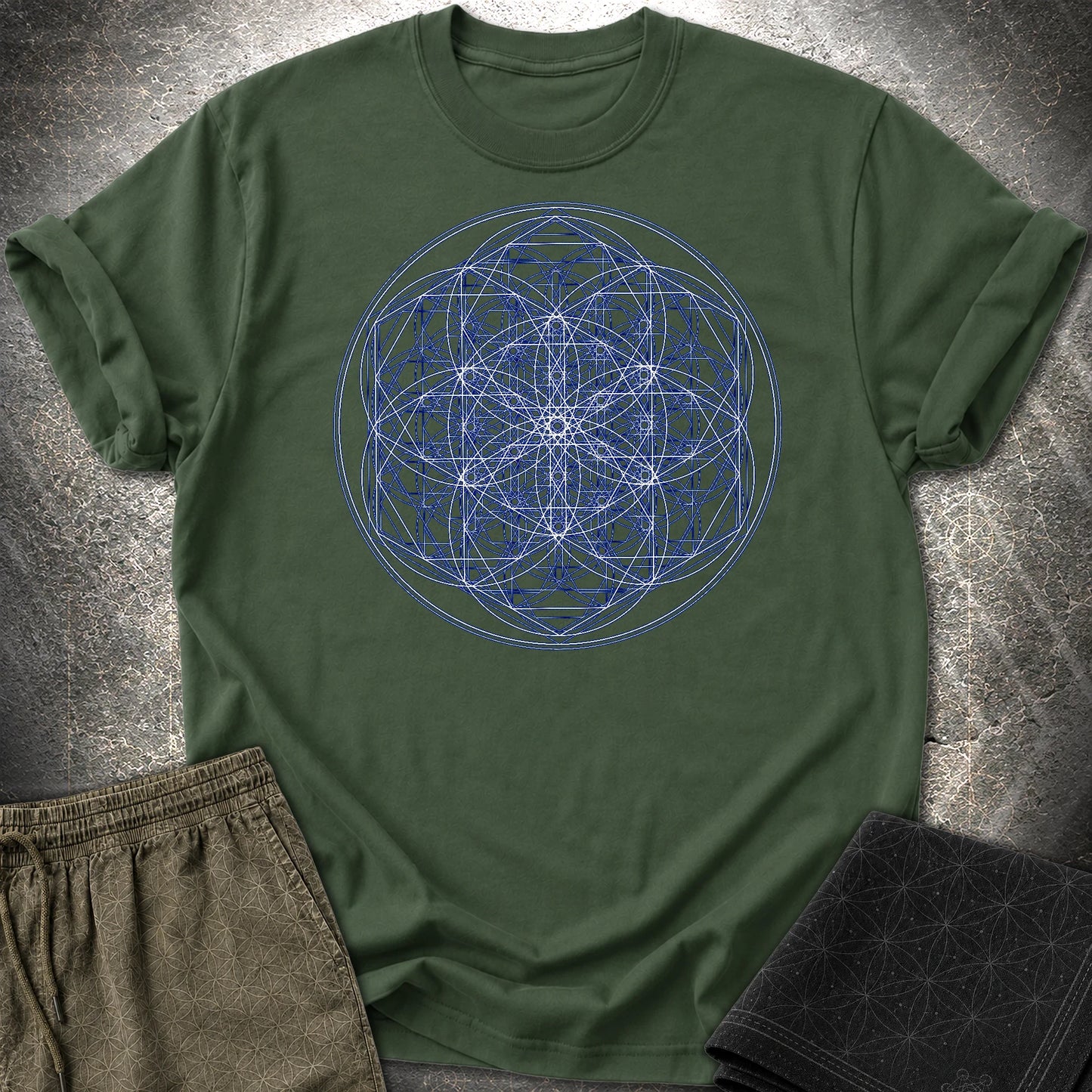 Sacred Flower Grids T-Shirt - Sacred Flower Grids T-Shirt - Forest Green
