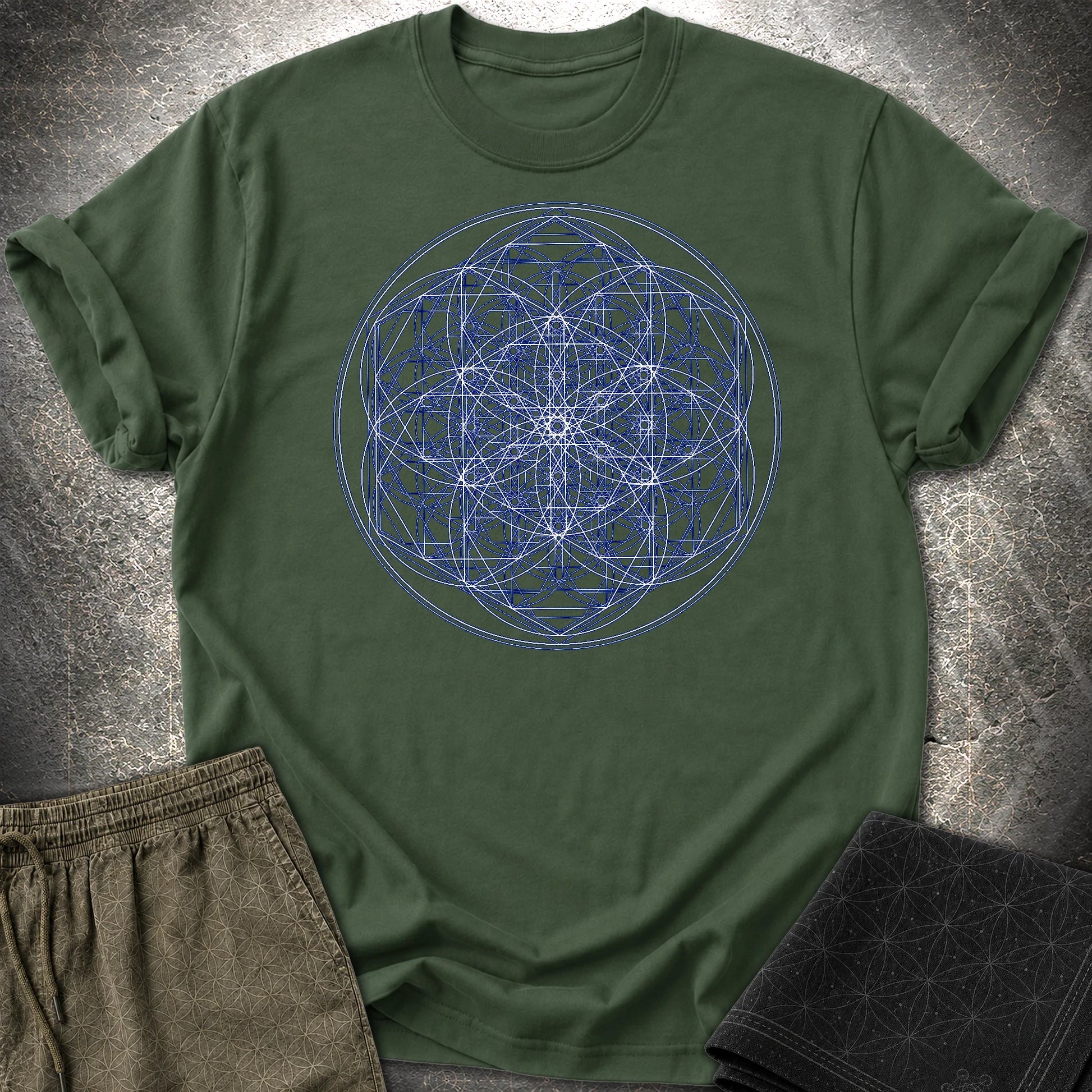 Sacred Flower Grids T-Shirt - Sacred Flower Grids T-Shirt - Forest Green