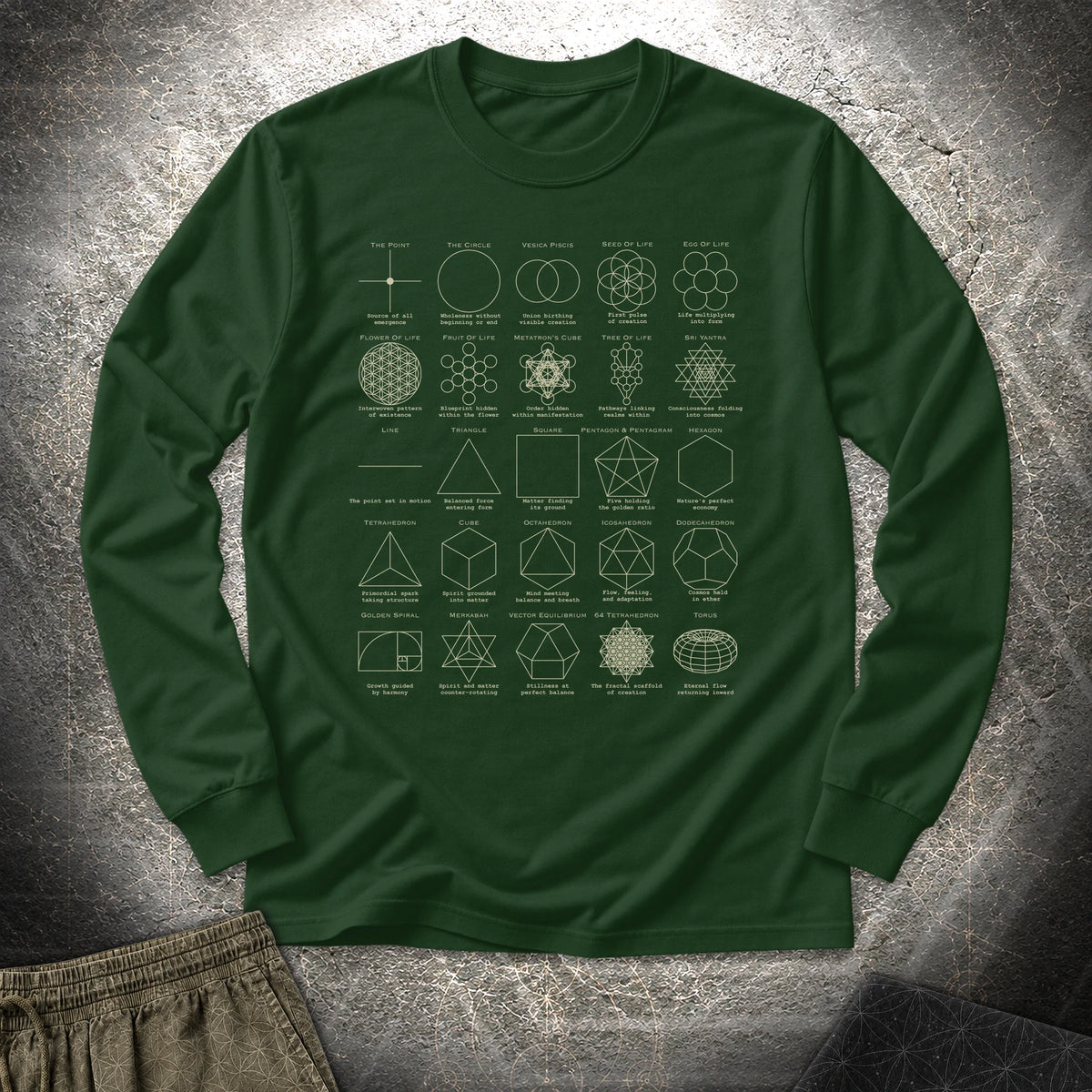 Sacred Geometry Figures - Sacred Geometry Figures Long Sleeve Shirt - Forest Green
