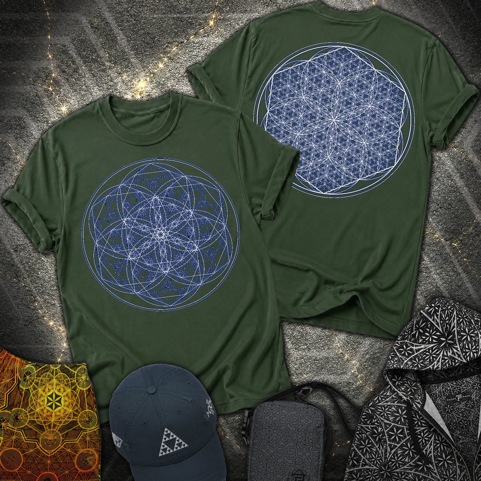 Sacred Flower Grids - Sacred Flower Grids 2 Sided T-Shirt - Forest Green
