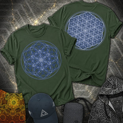 Sacred Flower Grids - Sacred Flower Grids 2 Sided T-Shirt - Forest Green