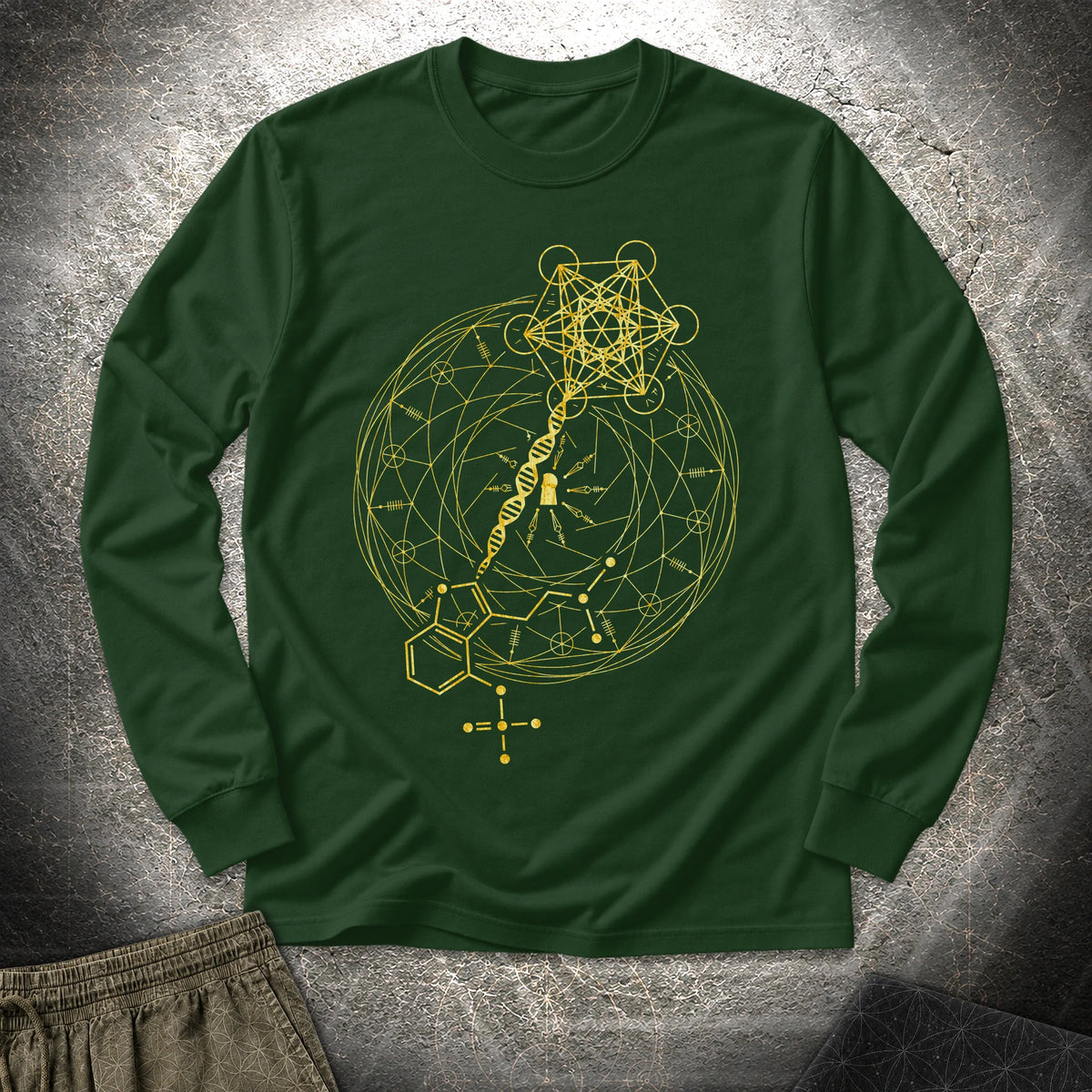Psilocybin Key To Universe - Psilocybin Key To Universe Long Sleeve Shirt - Forest Green