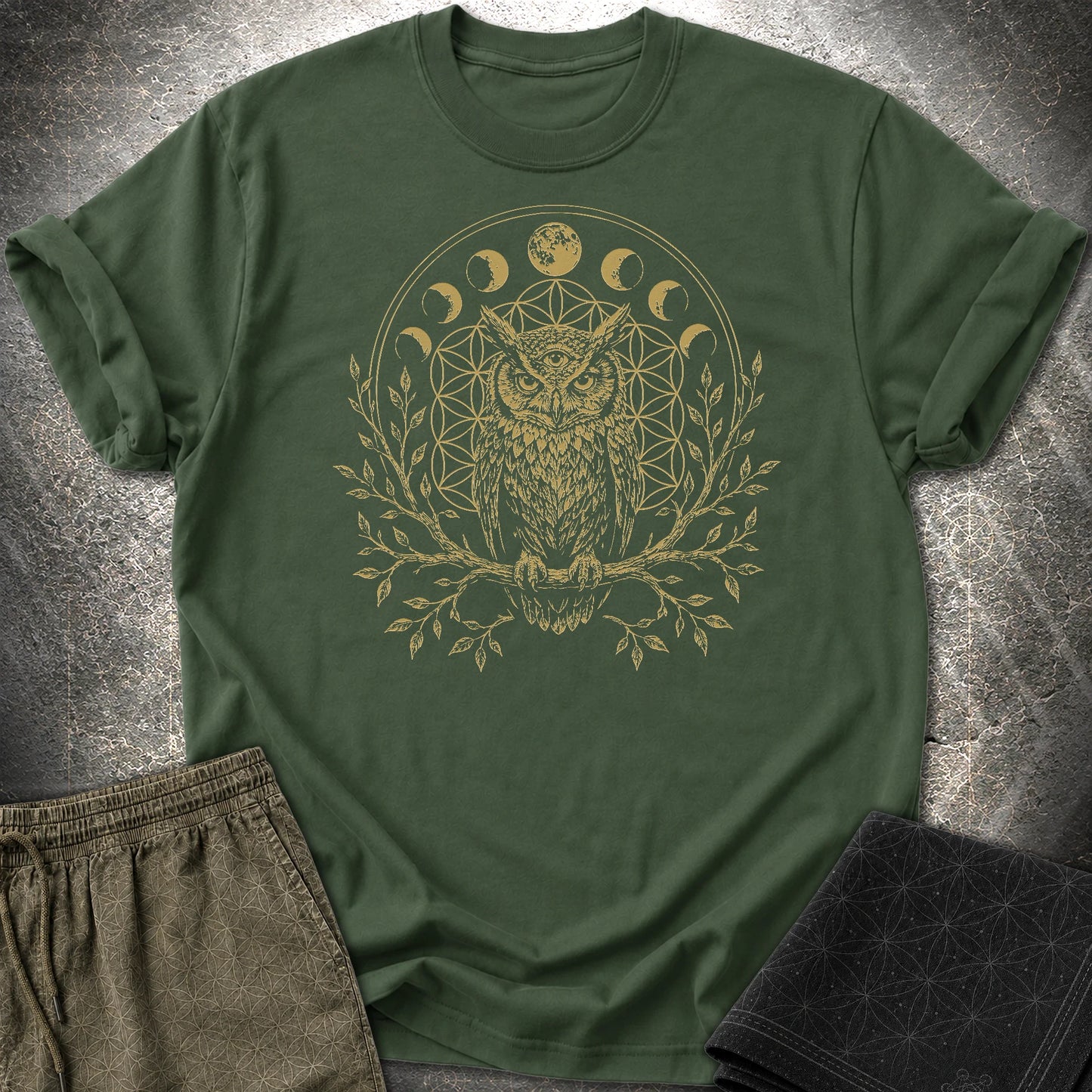 Owl Flower Of Life - Owl Flower Of Life T-Shirt - Forest Green