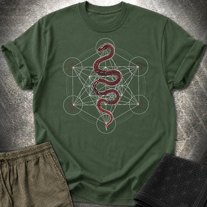 Serpent Sacred Geometry Shirt, Red Snake Metatron Cube Tee, Mystic Occult Geometric Spiritual T-Shirt - Serpent Sacred Geometry Shirt, Red Snake Metatron Cube Tee, Mystic Occult Geometric Spiritual T-Shirt - Forest Green