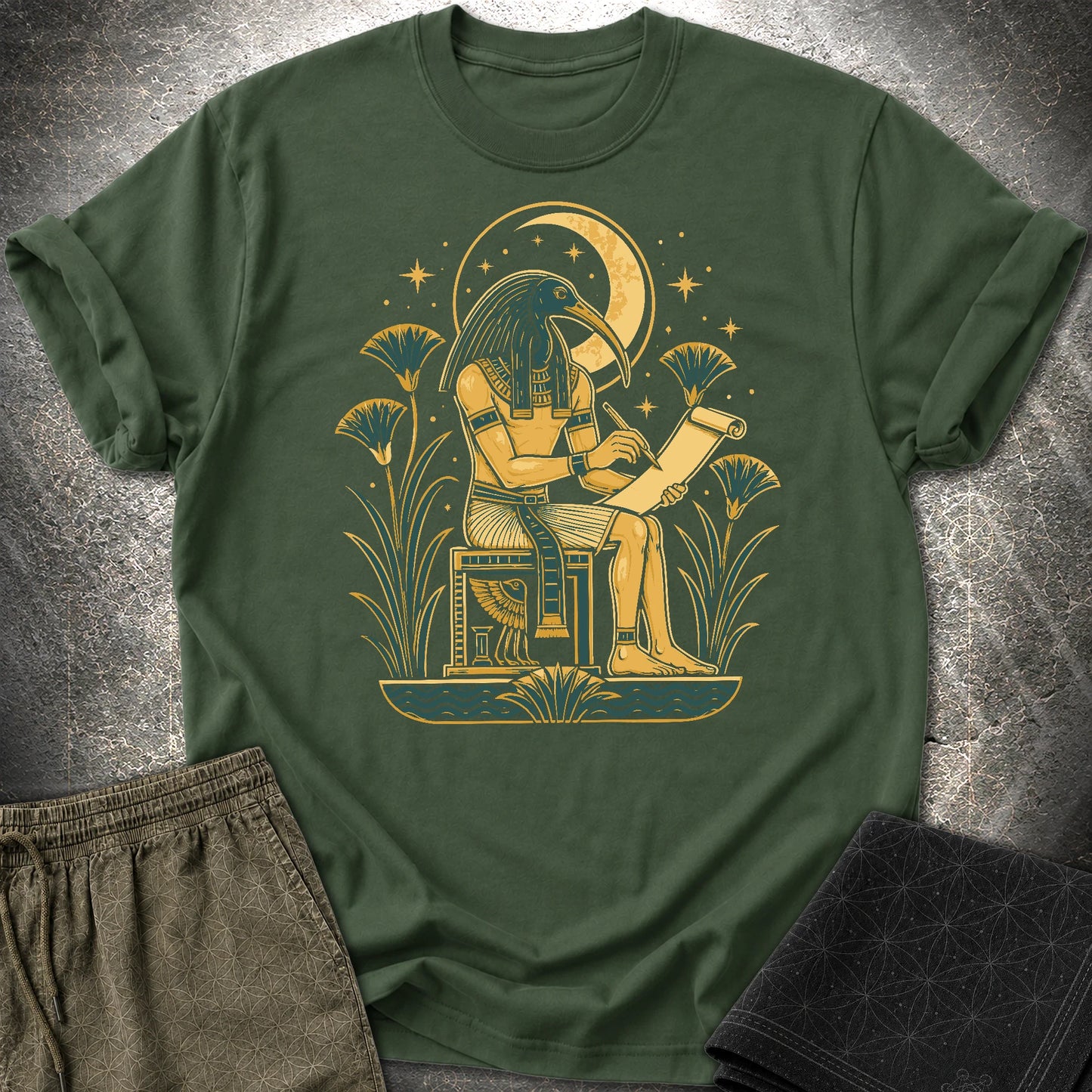 Moonlit Ibis Scribe - Moonlit Ibis Scribe T-Shirt - Forest Green