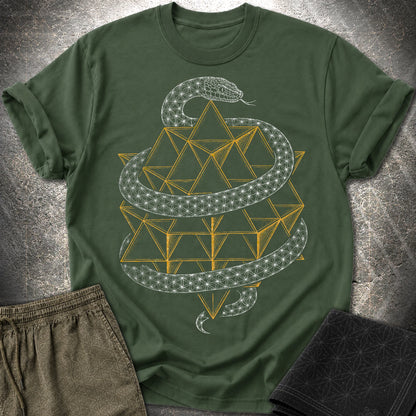 Serpent Tetrahedron Merkaba Geometry - Serpent Tetrahedron Merkaba Geometry T-Shirt - Forest Green