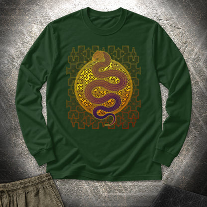 Shipibo Kene Cosmic Snake - Shipibo Kene Cosmic Snake Long Sleeve Shirt - Forest Green