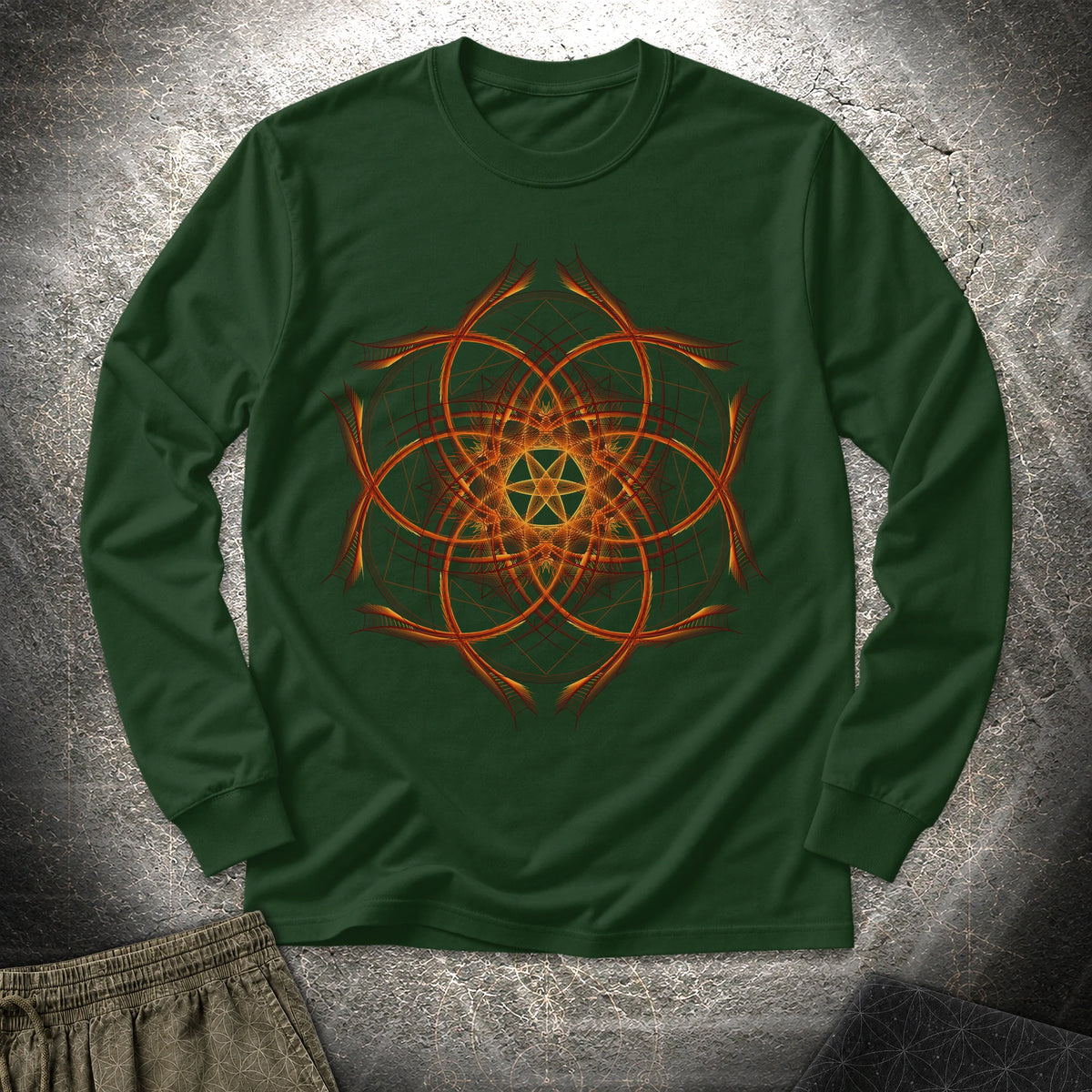 Geometric Sunset Long Sleeve Shirt - Geometric Sunset Long Sleeve Shirt - Forest Green
