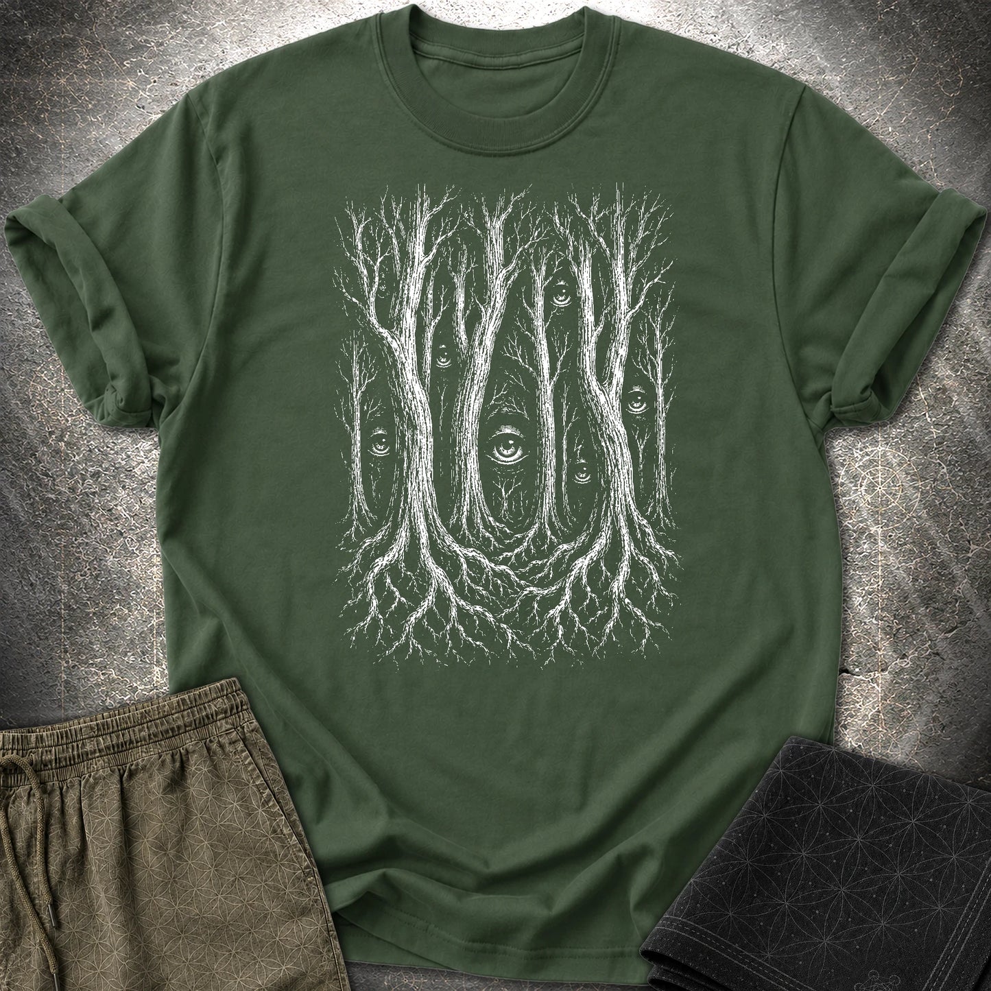 Forest Consciousness Watching T-Shirt - Forest Consciousness Watching T-Shirt - Forest Green