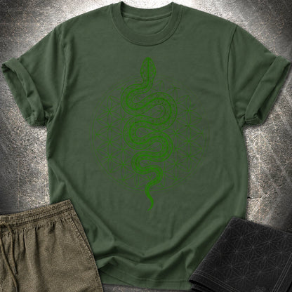 Flower of Life Serpent T-Shirt - Flower of Life Serpent T-Shirt - Forest Green